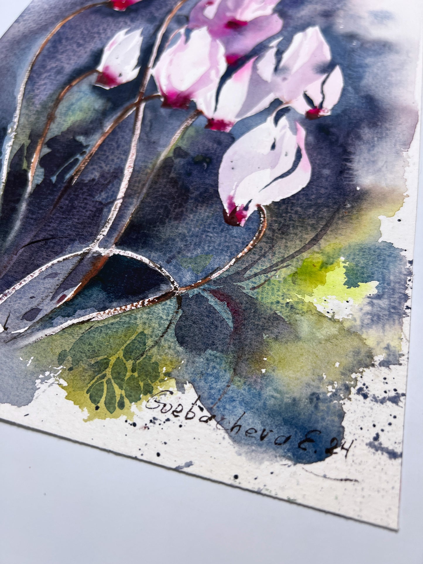 Vibrant Cyclamen Flower Watercolor Painting - Original Artwork 8x12 in