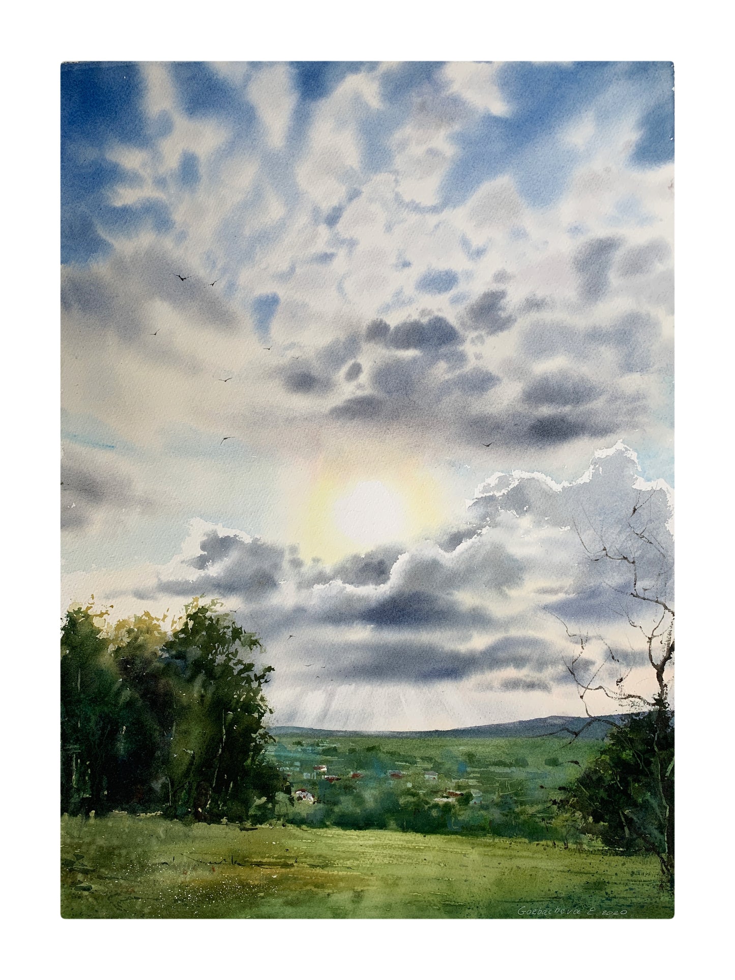 Rural Landscape Painting - Field and Clouds #2 - 15x22 in