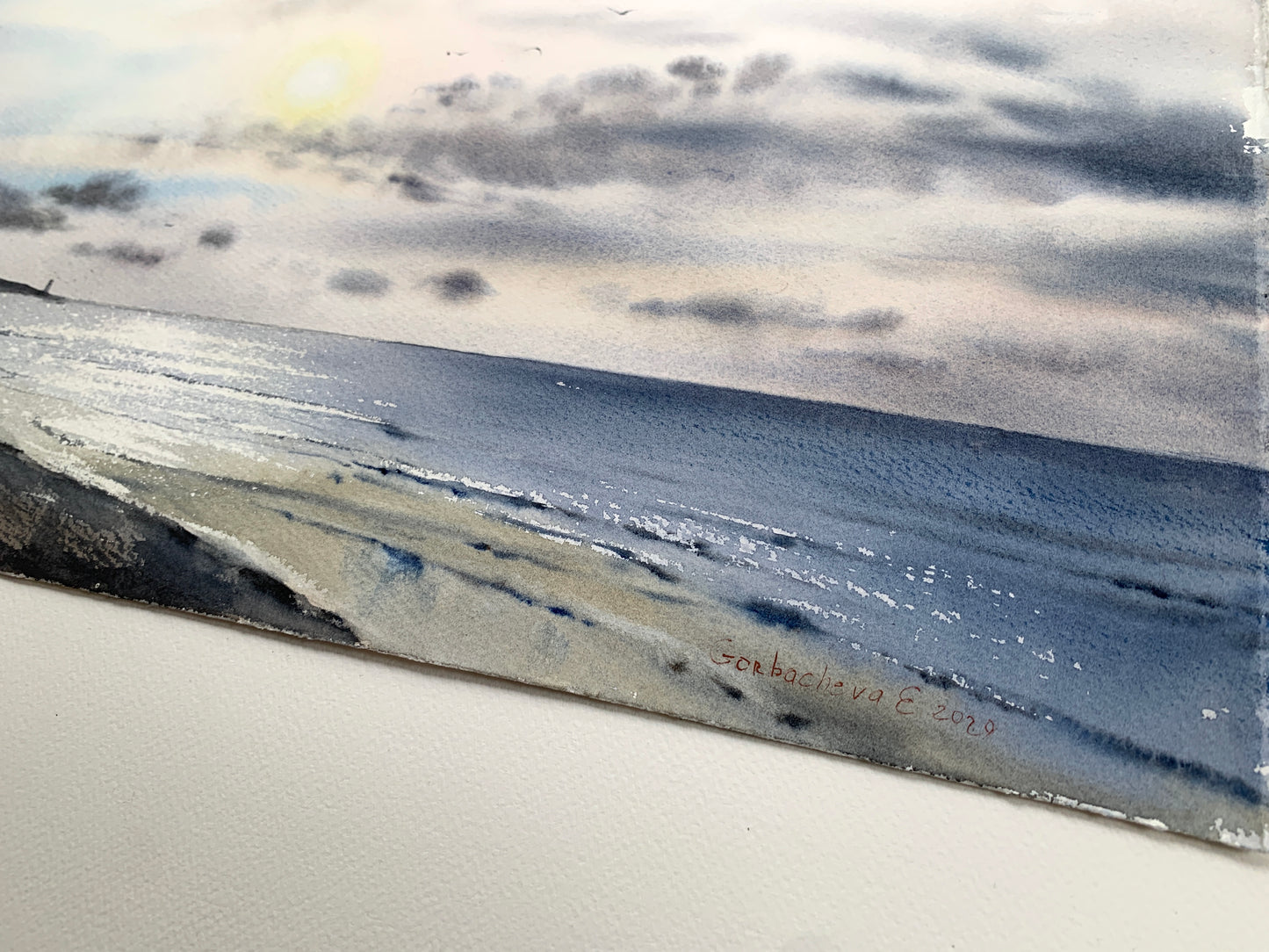Original Beach Painting Watercolor - Baltic coast - 16x22 in
