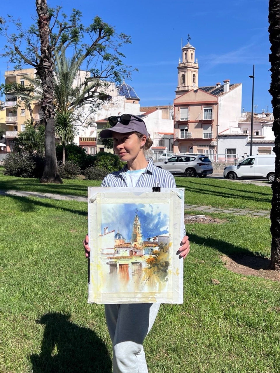 Spanish Village Watercolor Painting, Spain Architecture Art, Beneath Spanish Skies 12x16 in