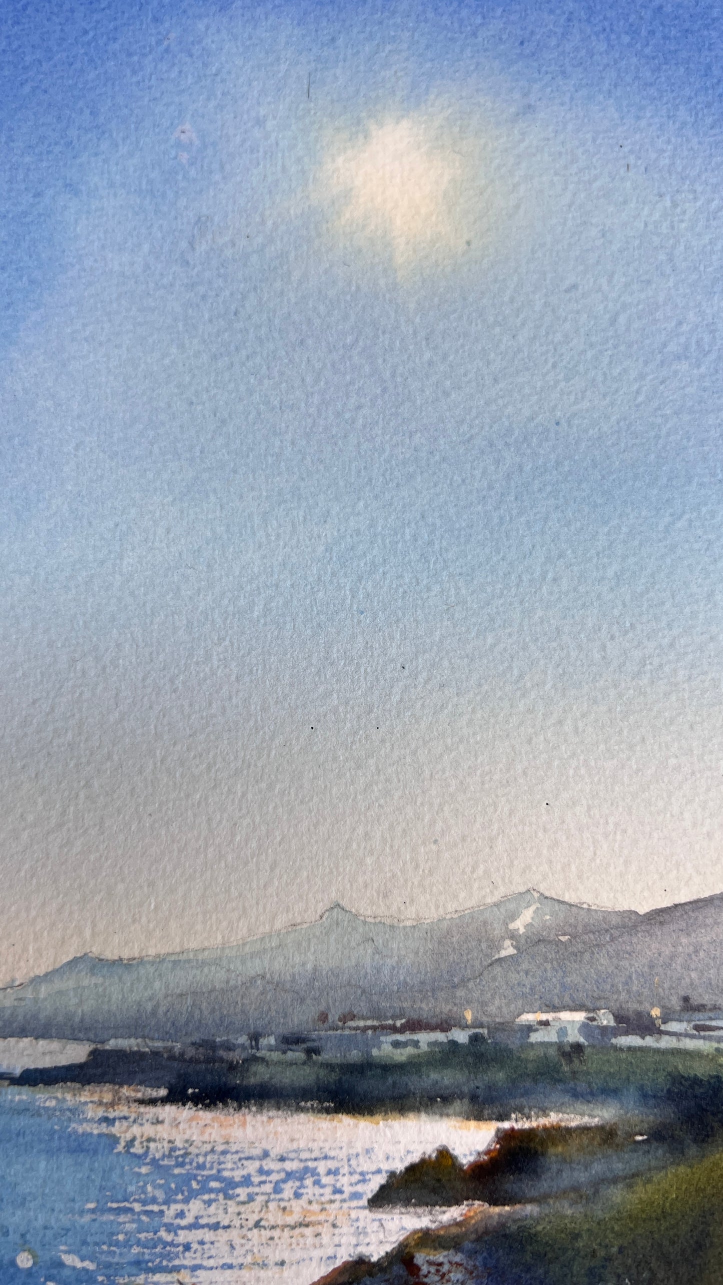 Cyprus Coastal Watercolor Painting, Mediterranean Sea Landscape, Cyprus Morning Light 9x12