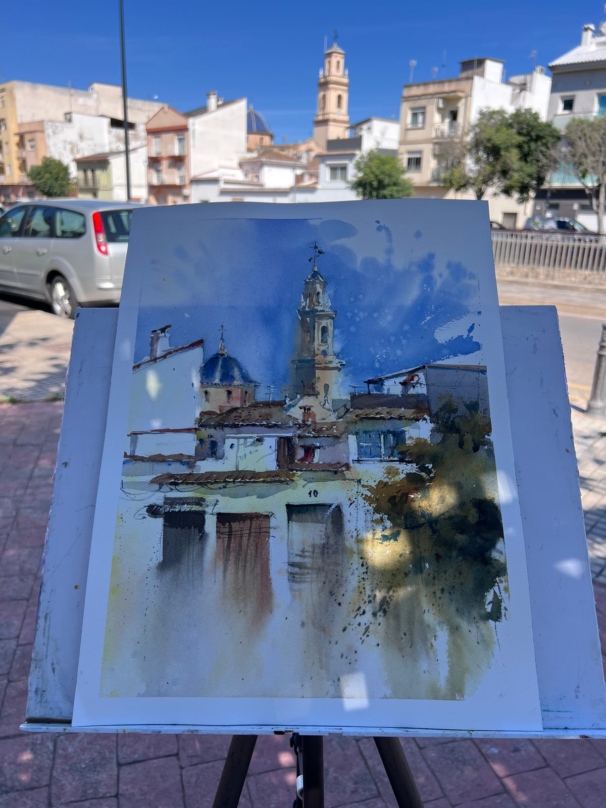 Spanish Village Watercolor Painting, Spain Architecture Art, Beneath Spanish Skies 12x16 in