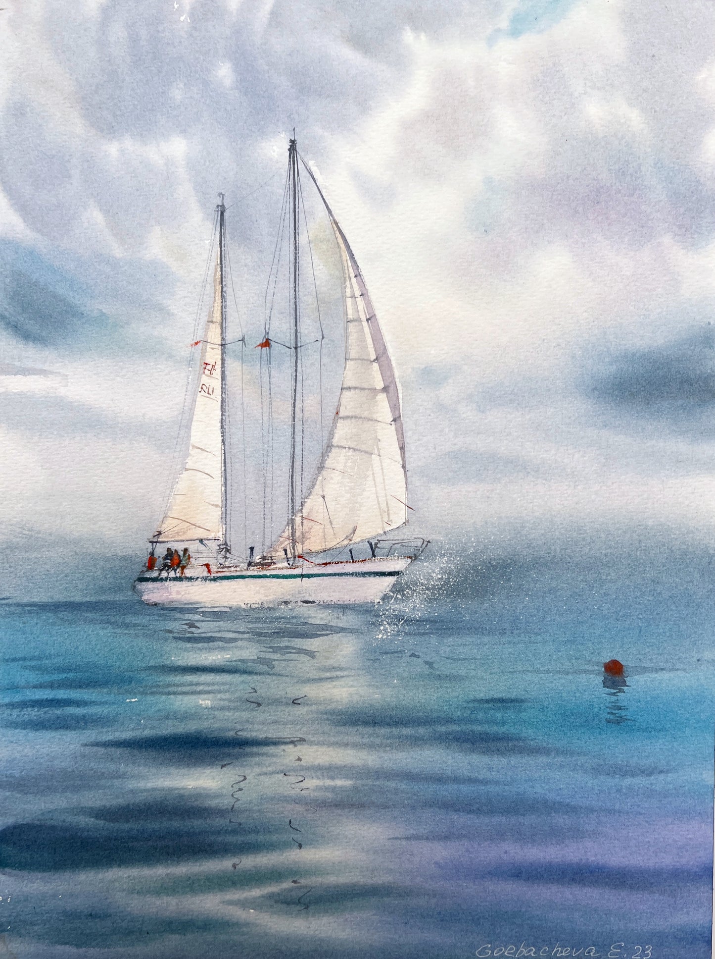 Sea Painting Watercolour Original, Yacht Wall Art, Yachting Decor, Beach Living Room Decor, Ocean Wave, Gift
