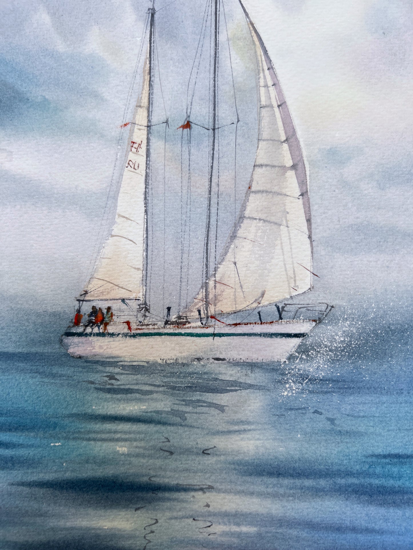 Sea Painting Watercolour Original, Yacht Wall Art, Yachting Decor, Beach Living Room Decor, Ocean Wave, Gift