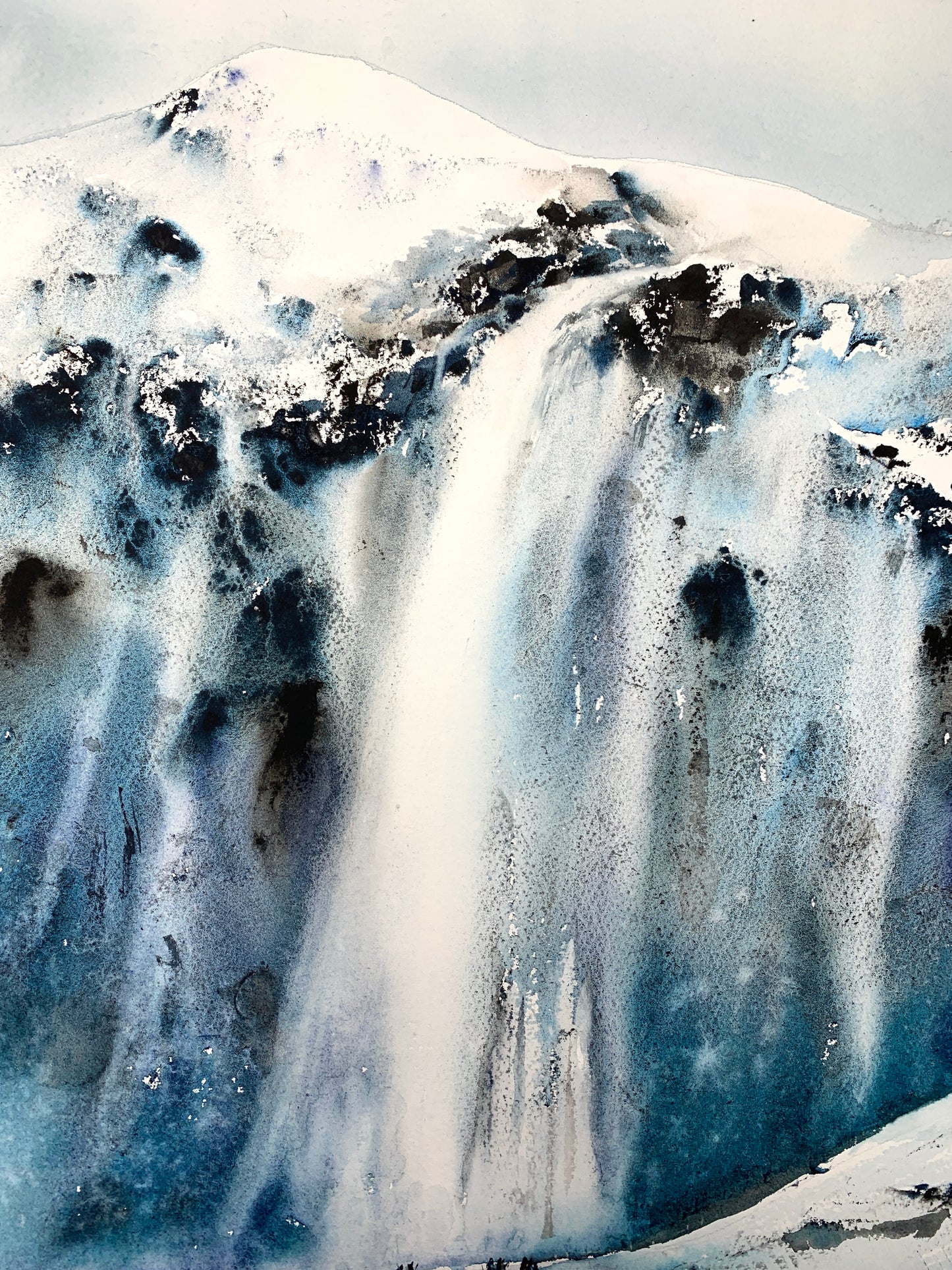 Nordic Landscape Watercolor Painting - Ice waterfall - 15 x 22 in
