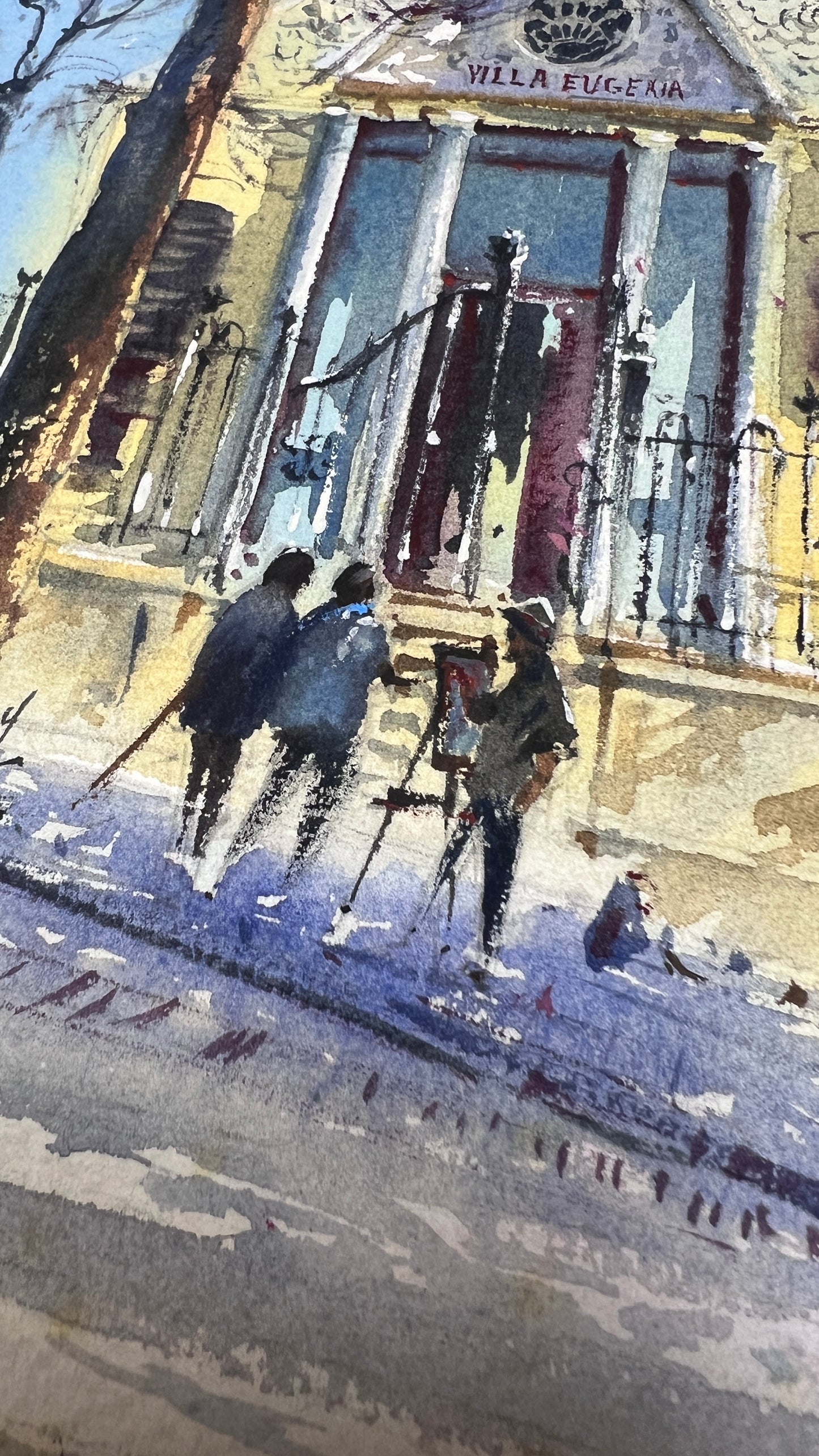 Valencia Spain Watercolor Painting, Original Cityscape Art, Villa Eugenia, Spain 11x15