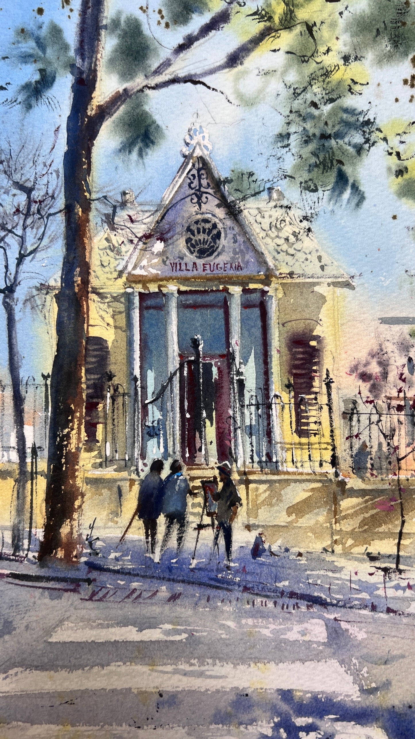 Valencia Spain Watercolor Painting, Original Cityscape Art, Villa Eugenia, Spain 11x15