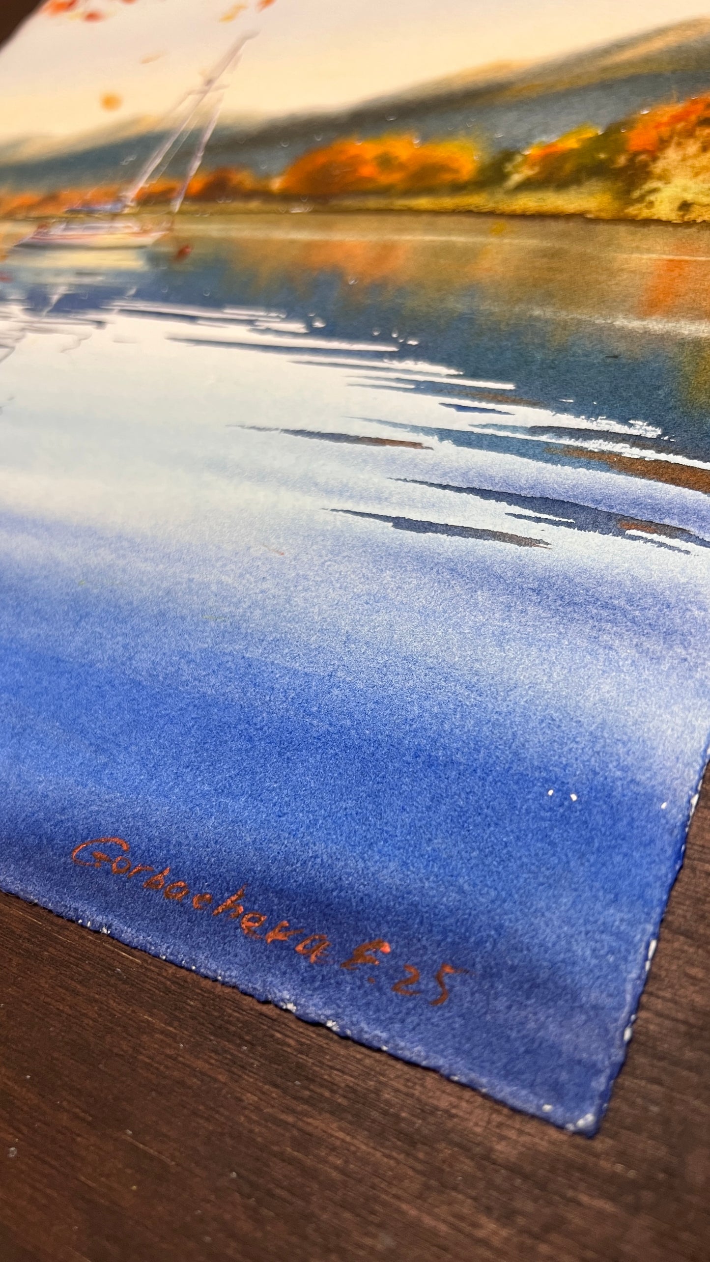 Original Sailboat Watercolor Painting, Autumn harbor- 11 x 15 in