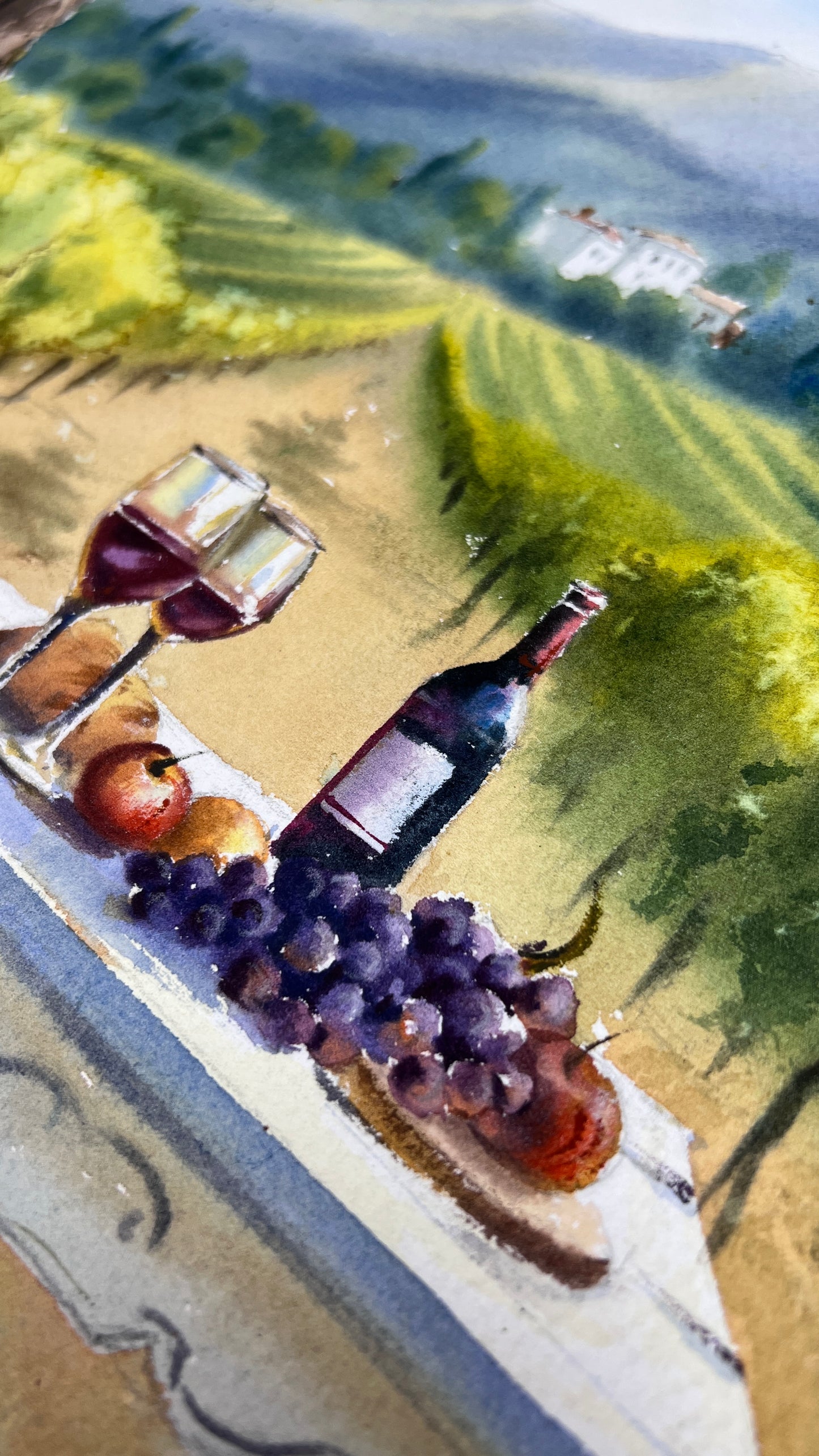 Original Tuscany Vineyard Watercolor | Where Wine Begins 12x16 in