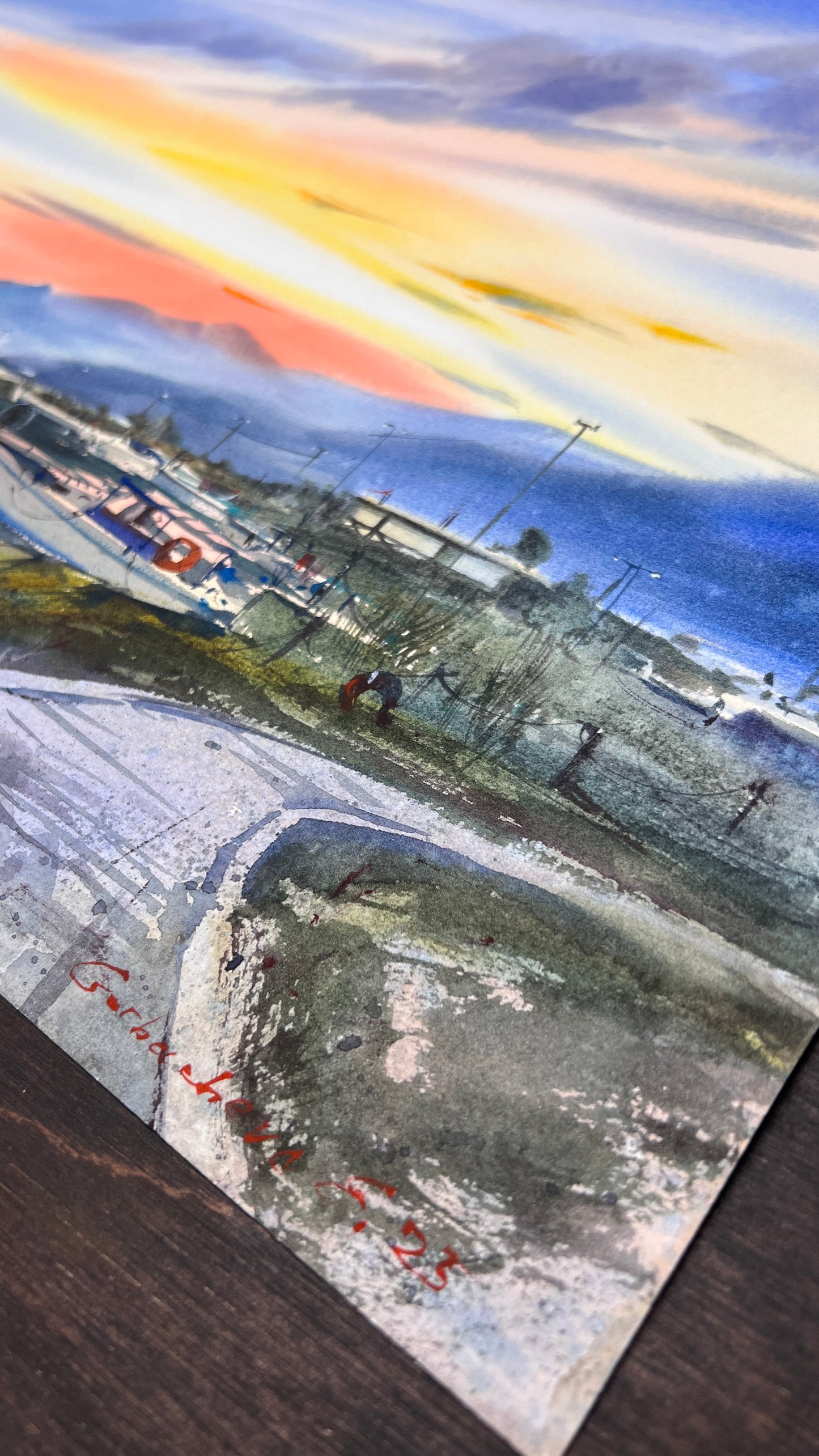 Seascape Watercolor Painting, Golden Hour in Cyprus #2 12x16