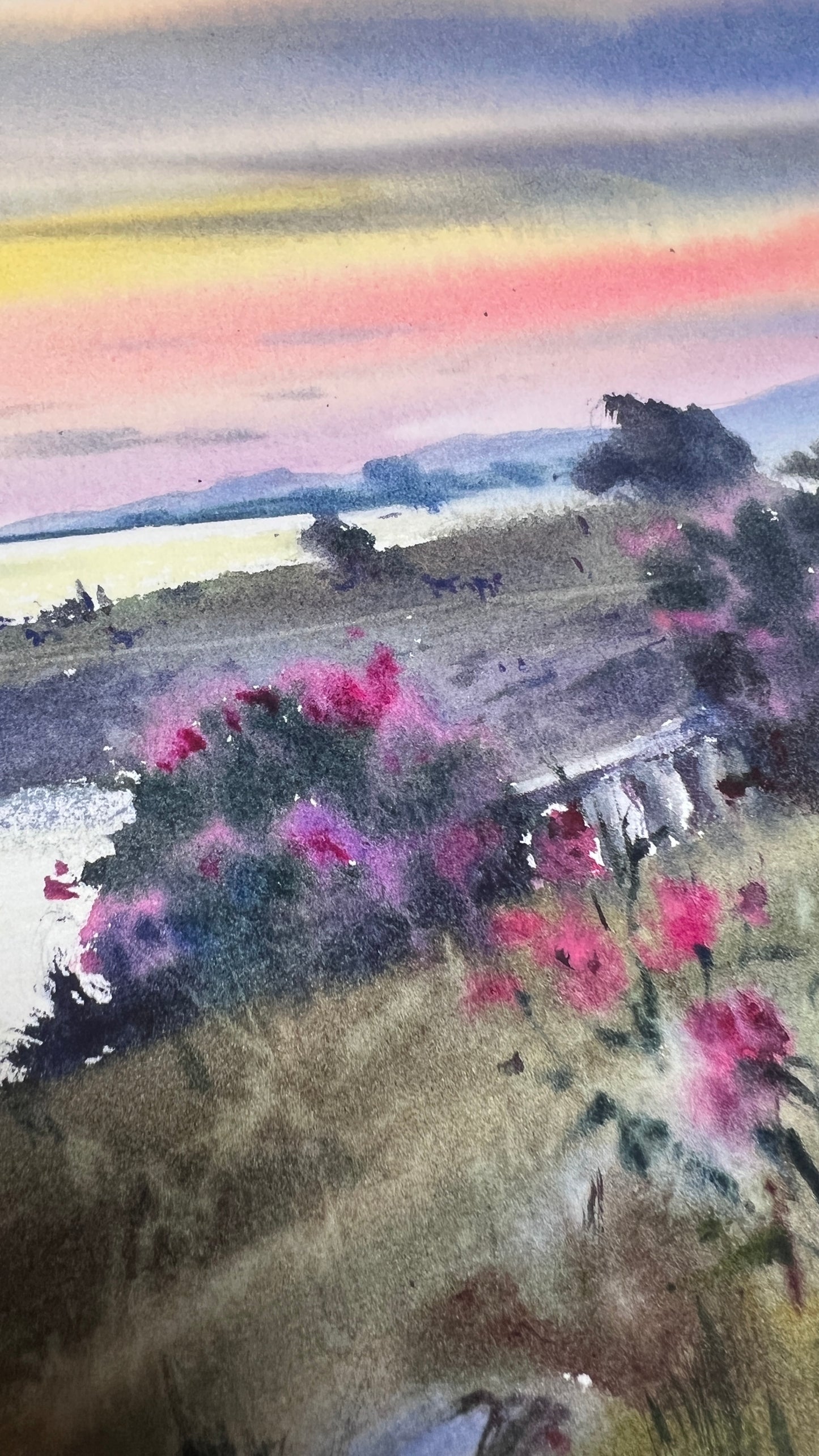 Cyprus Sunset Seascape Watercolor Painting, Coastal Landscape Art, Evening Breath of Cyprus 12x16