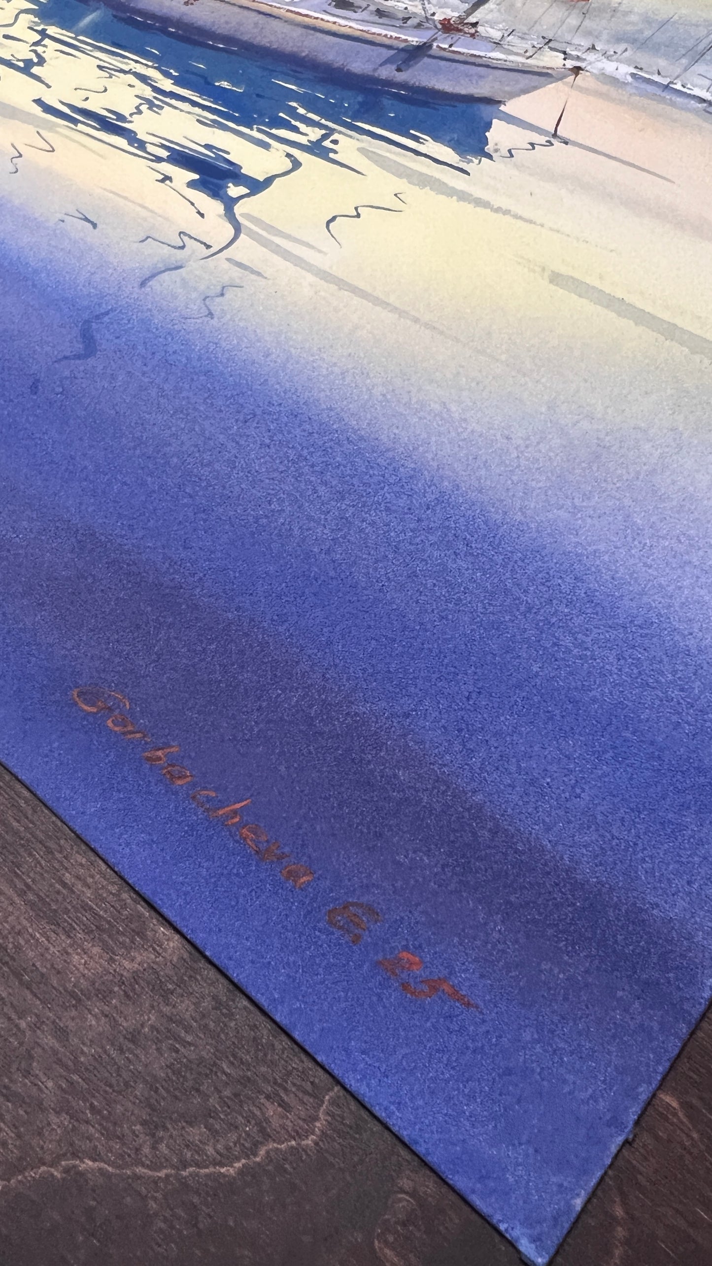 Sunset Sailing Watercolor, Yacht Harbor Painting, Harbor in Amber 12x16