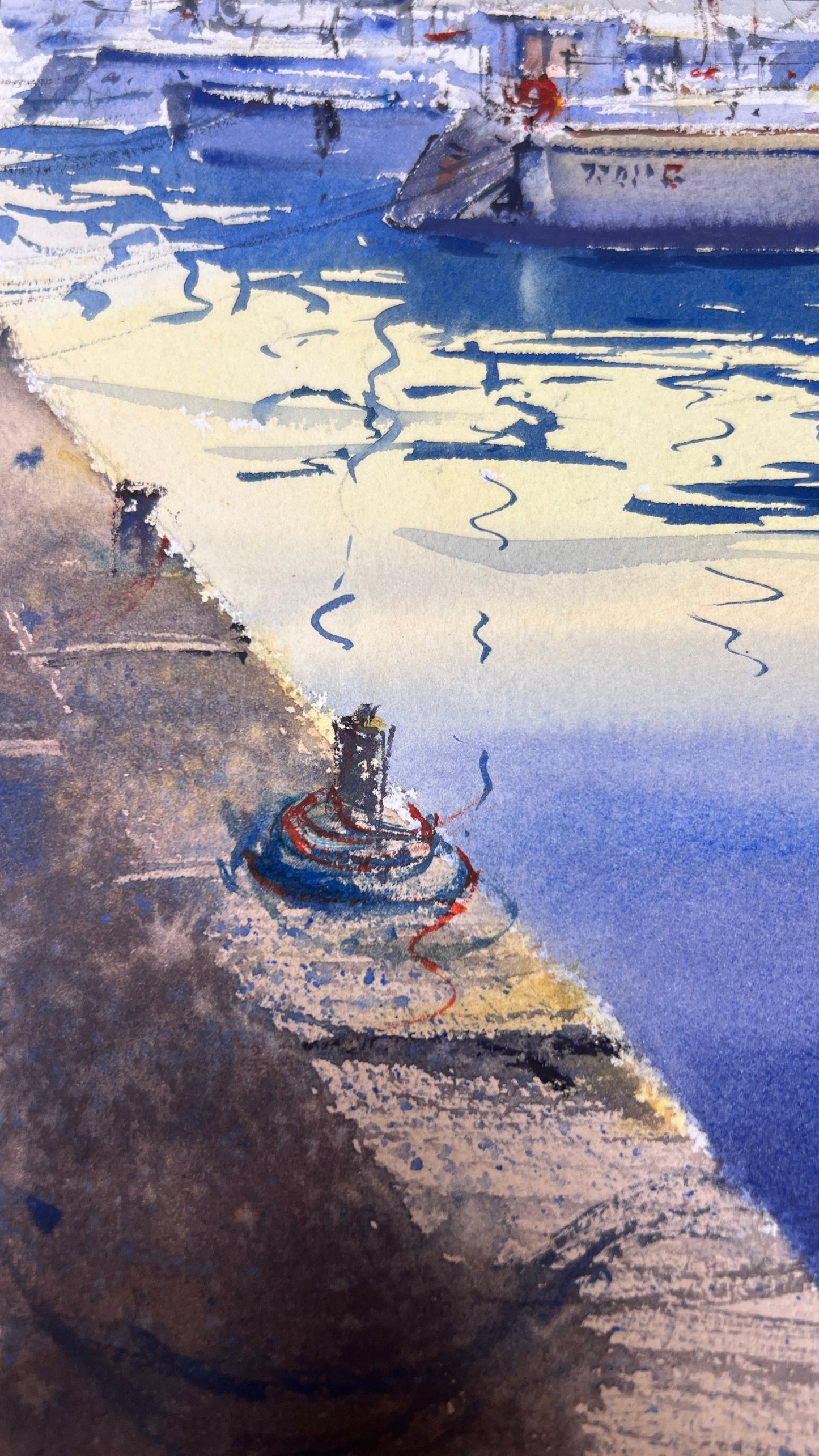 Sunset Sailing Watercolor, Yacht Harbor Painting, Harbor in Amber 12x16