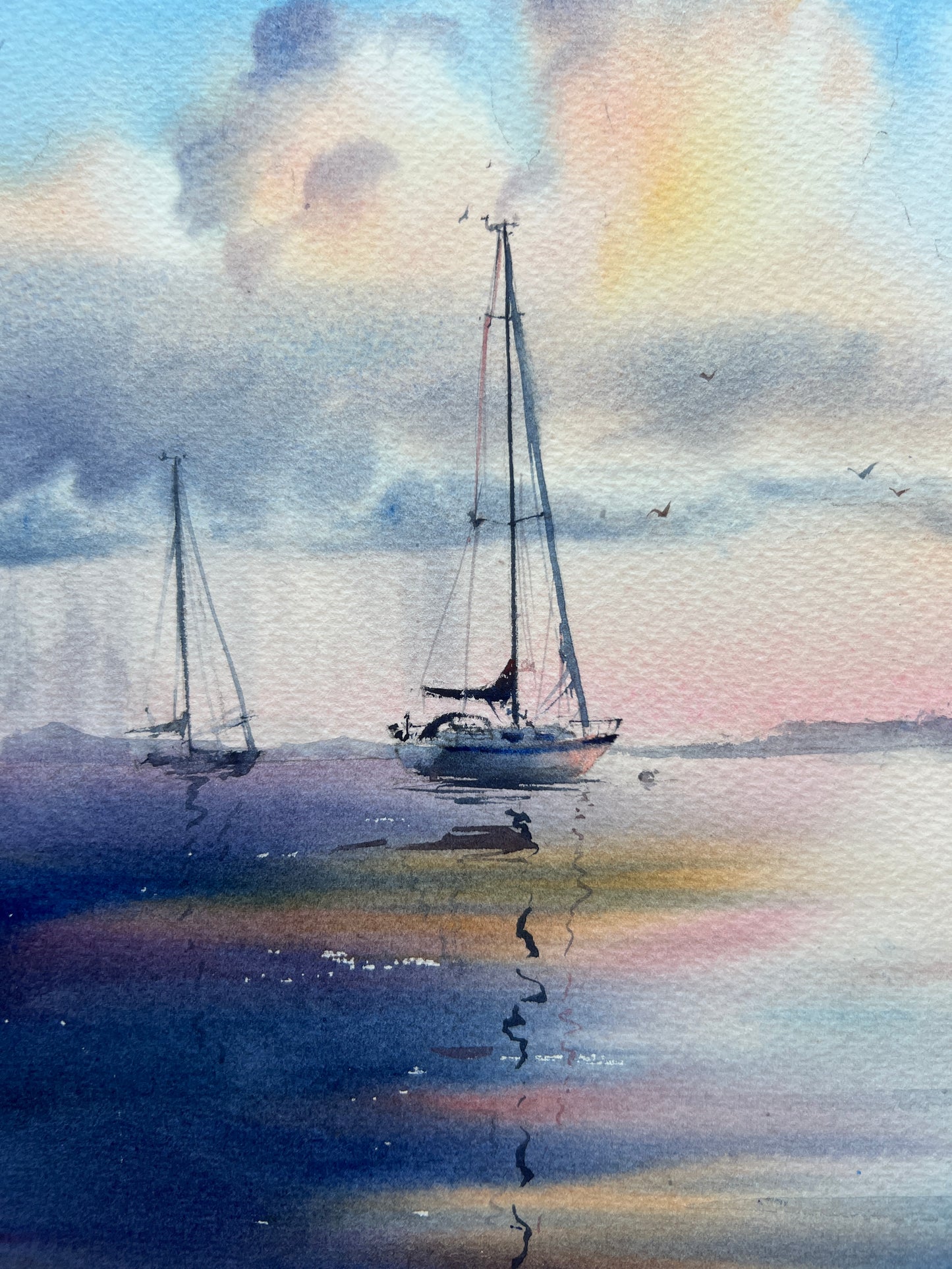 Original Watercolor Yachting Painting, Sailboat Artwork, Seascape Art Decor, Coastal Room Wall Art, Gift For Yachtsman