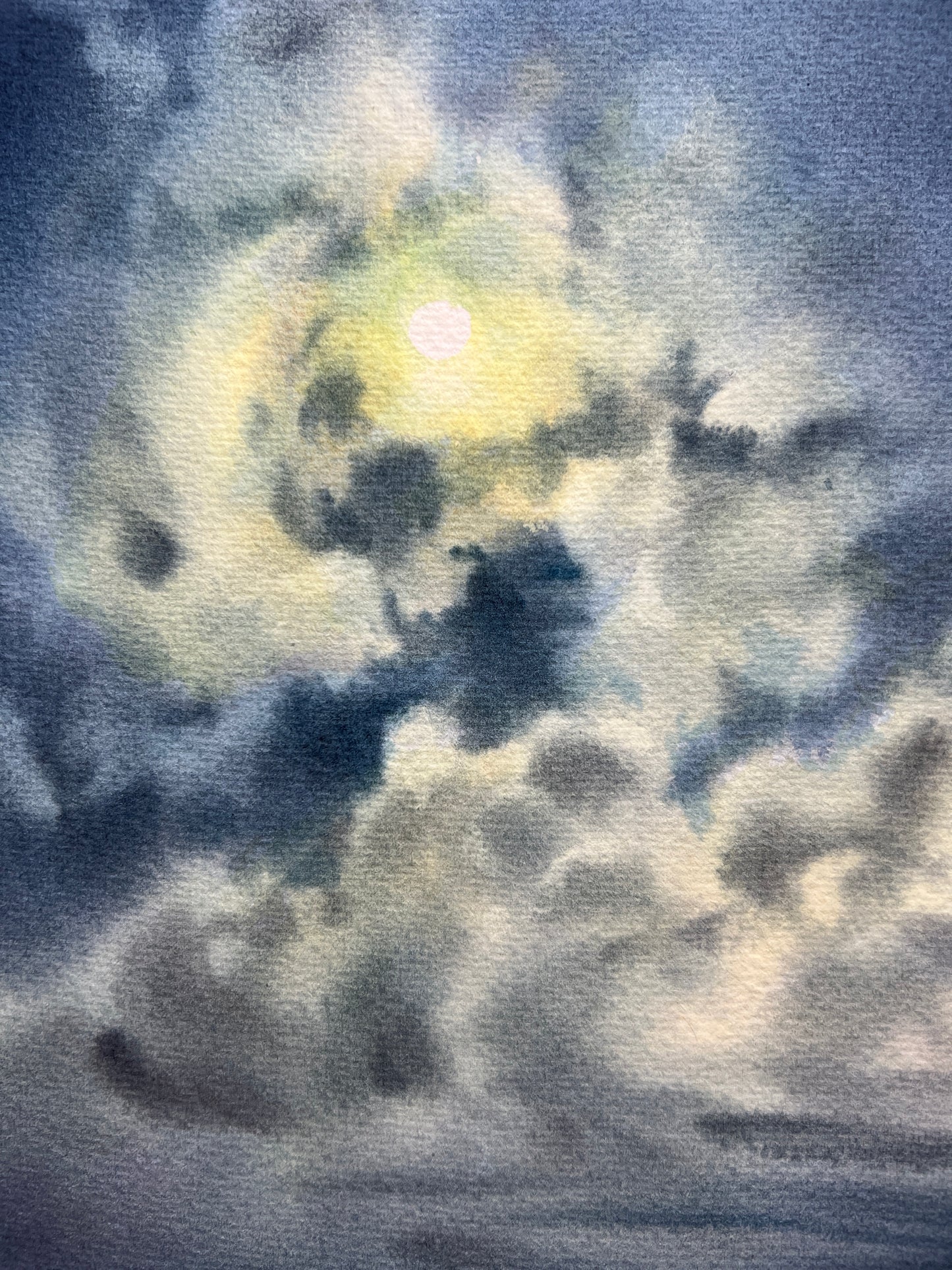 Moon Art Original Watercolor Painting 'In the Moonlight #10' - Nautical Wall Decor, Moonlit Sea & Clouds, Ideal Housewarming Gift