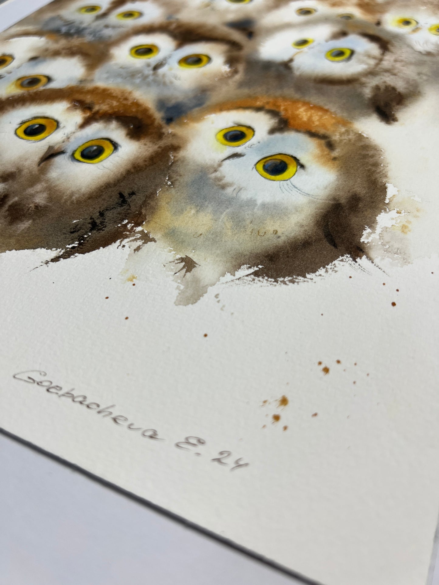 Whimsical Owlet Watercolor Painting - Original Artwork