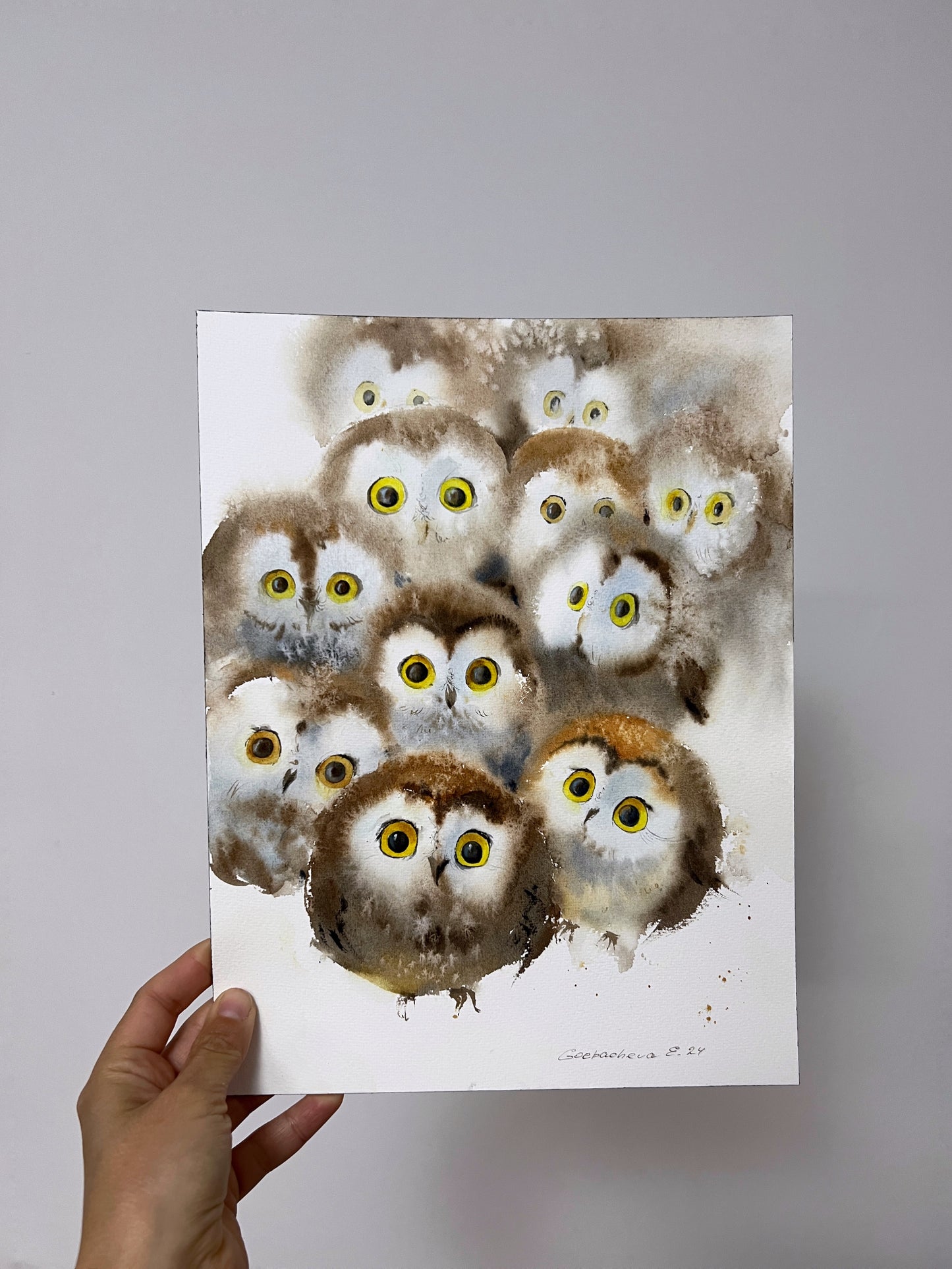 Whimsical Owlet Watercolor Painting - Original Artwork