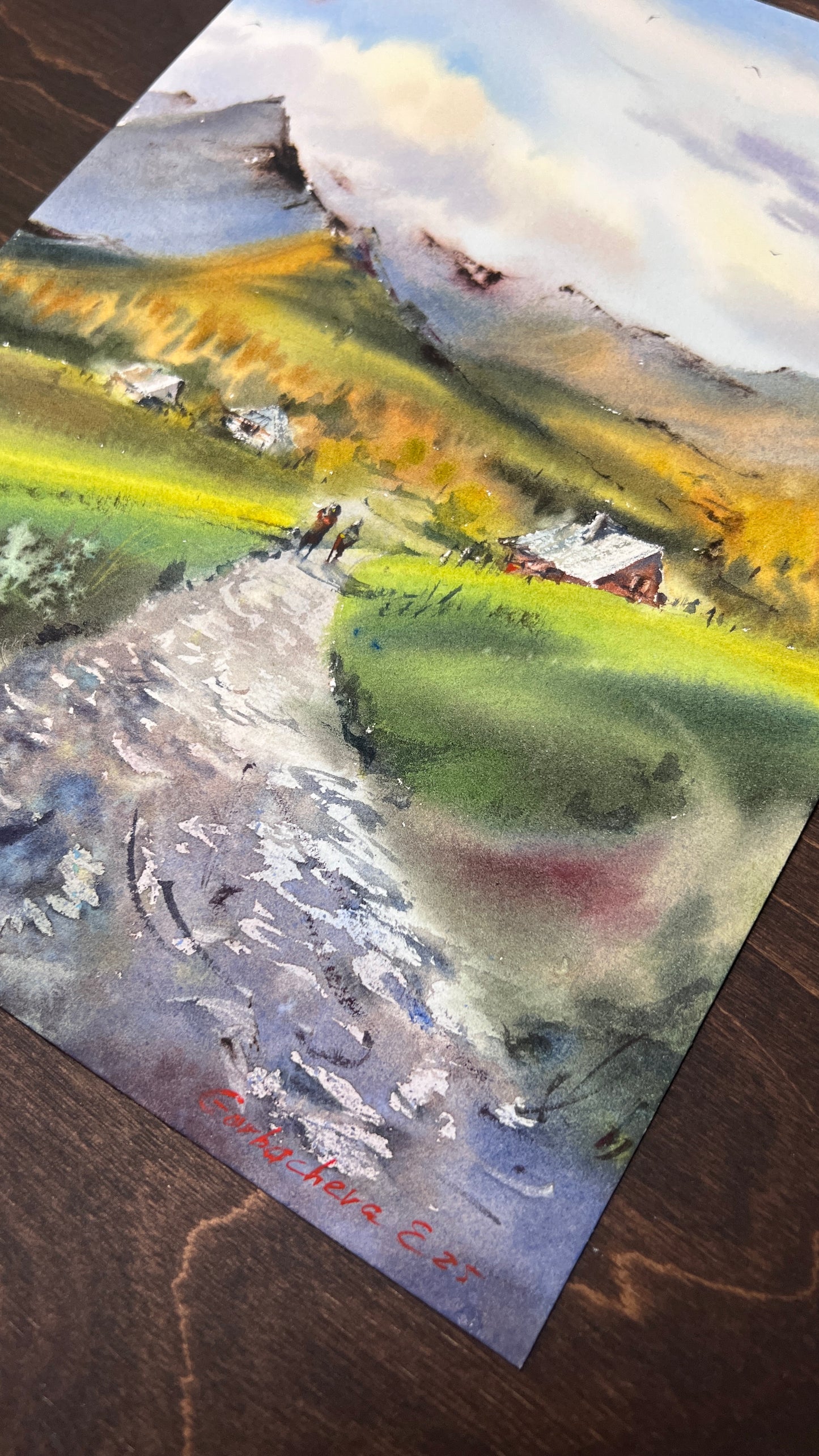 Morning over the Tatras Original Watercolor, Mountain Road Landscape Art, Morning over the Tatras 9x12 in