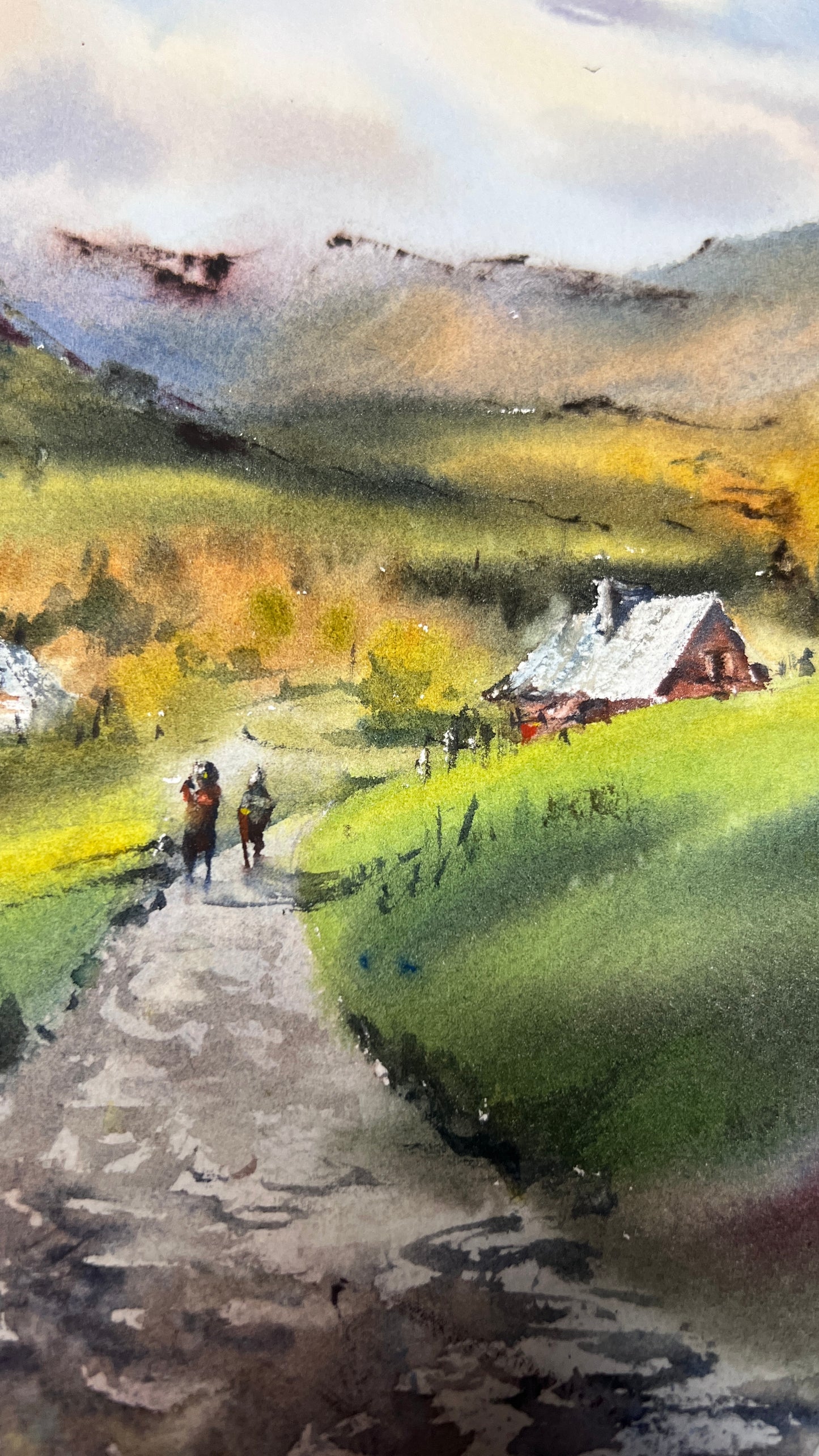 Morning over the Tatras Original Watercolor, Mountain Road Landscape Art, Morning over the Tatras 9x12 in