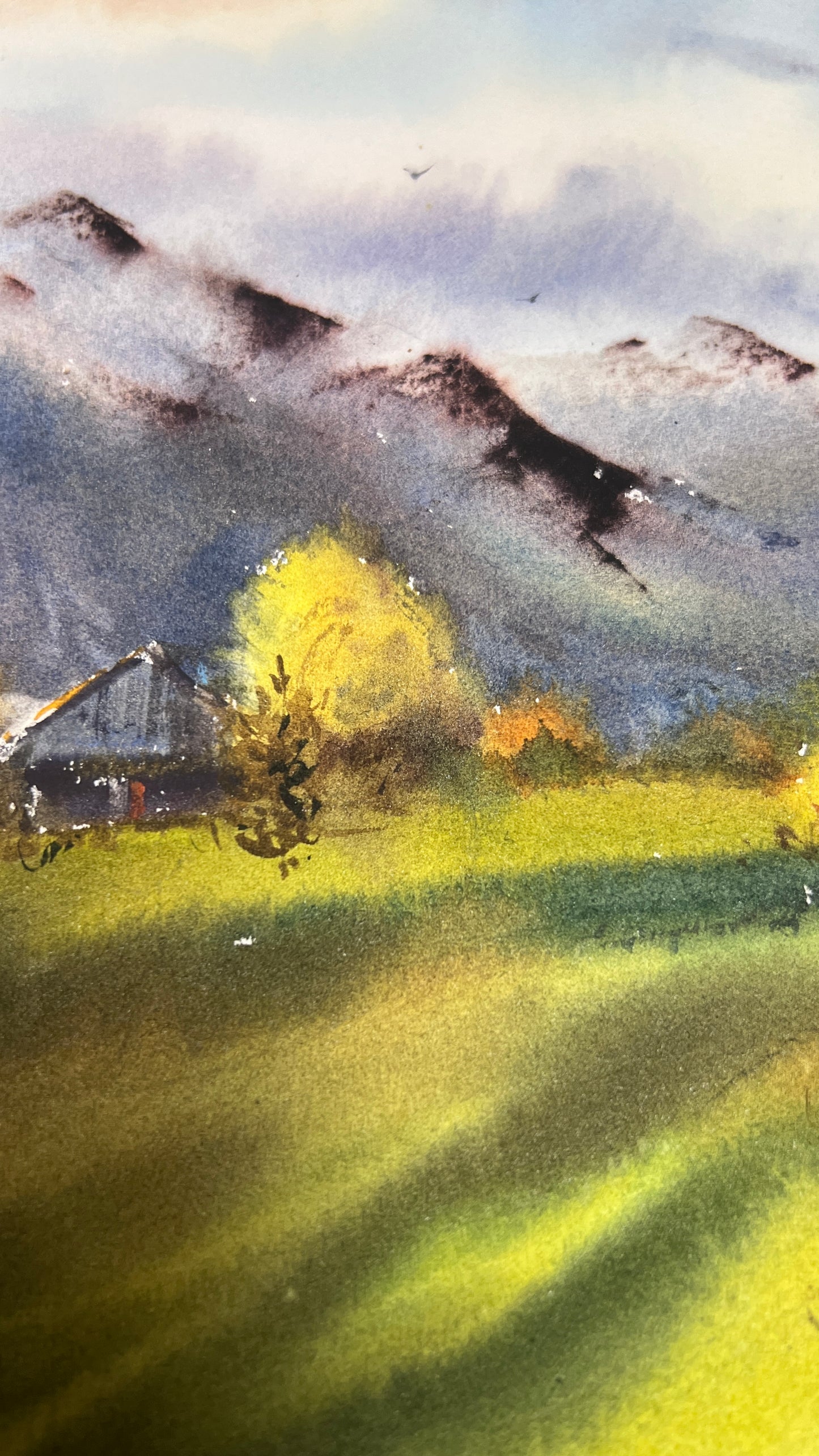 Mountain Valley Watercolor Art, Original Landscape Painting, Tatras in Light 9x12 in