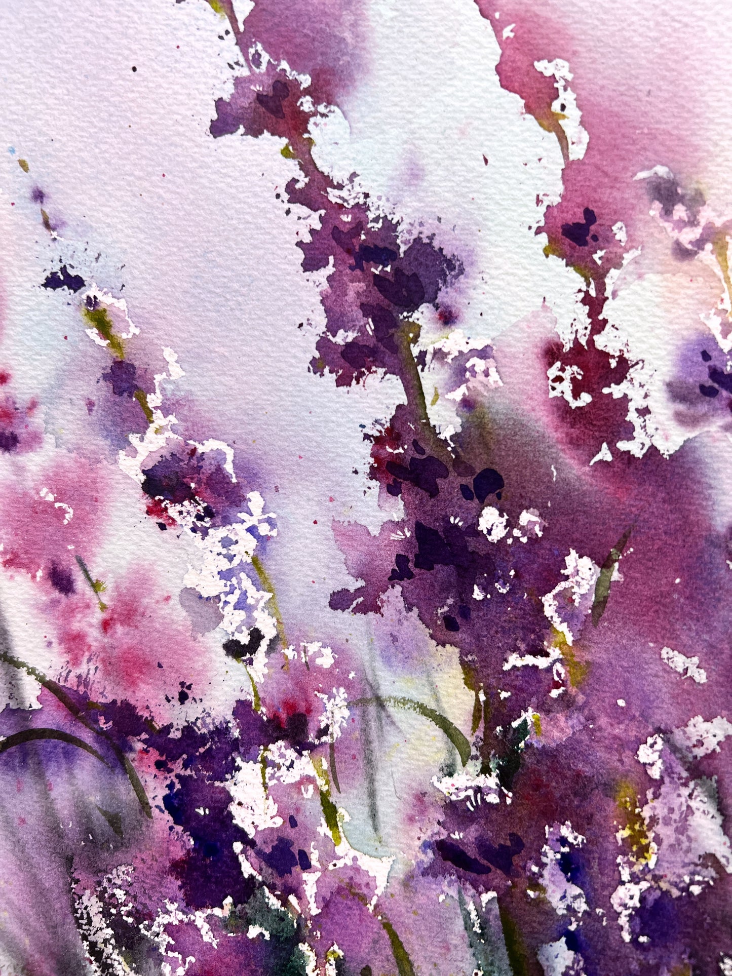 Watercolor Purple Flower Painting, Flora Original Wall Art - Pink Fantasies