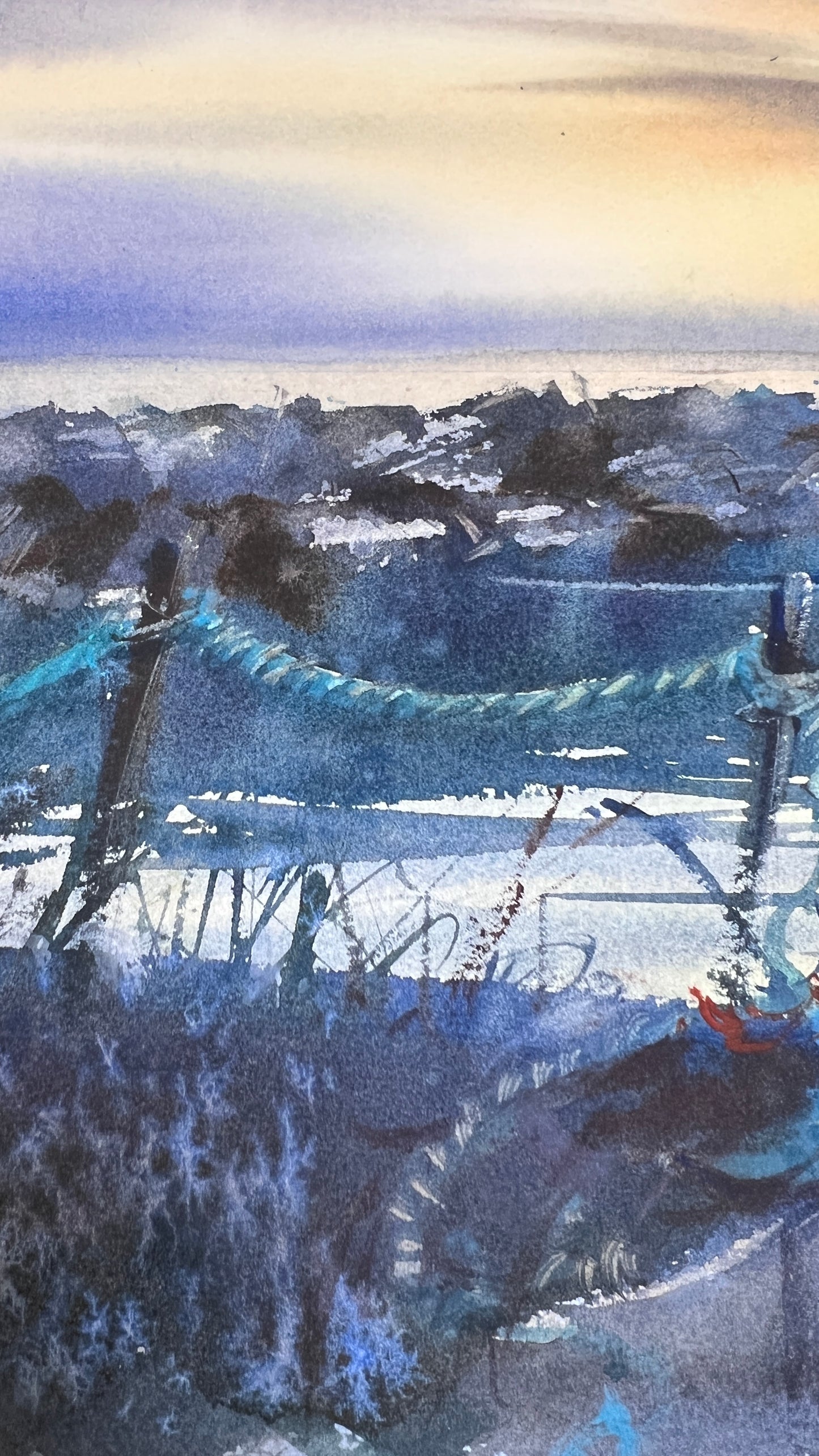 Cyprus Harbor Sunset Watercolor Painting, Harbor of Silent Dreams 15x22 in