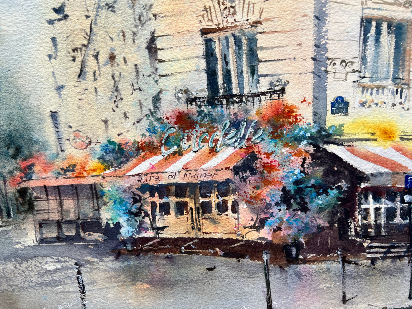 On the streets of Paris #3 - Cafe Watercolor Painting Original, Beautiful Paris Streets Scene, Ideal for Home Wall Art