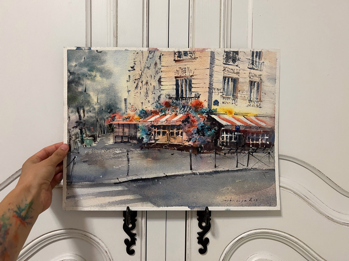 On the streets of Paris #3 - Cafe Watercolor Painting Original, Beautiful Paris Streets Scene, Ideal for Home Wall Art