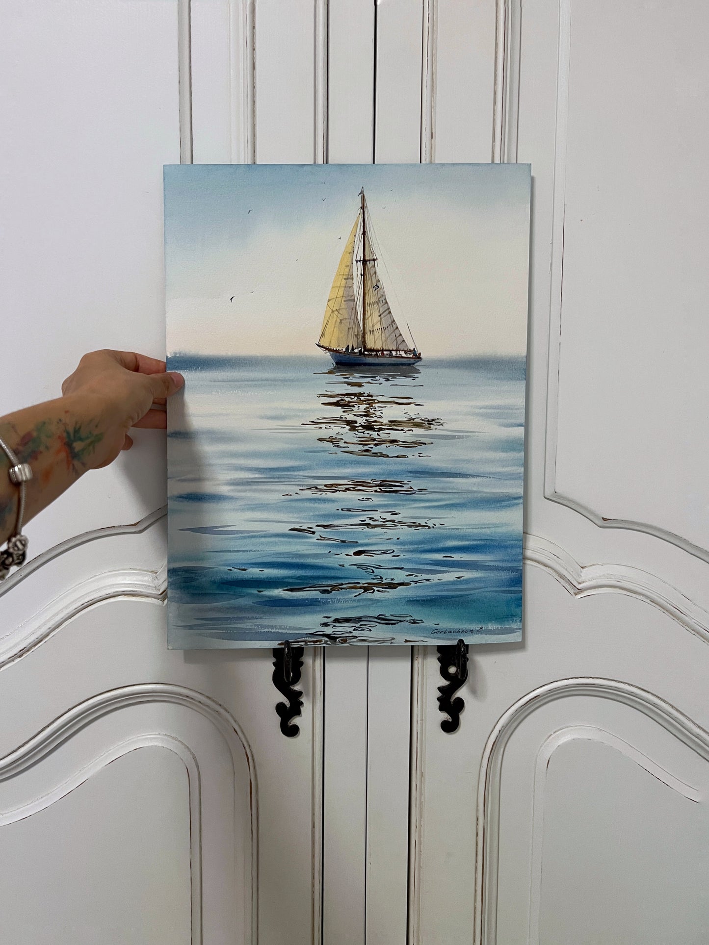 Ocean Waves and Yacht: Fair Winds #9 - Original Watercolor Painting