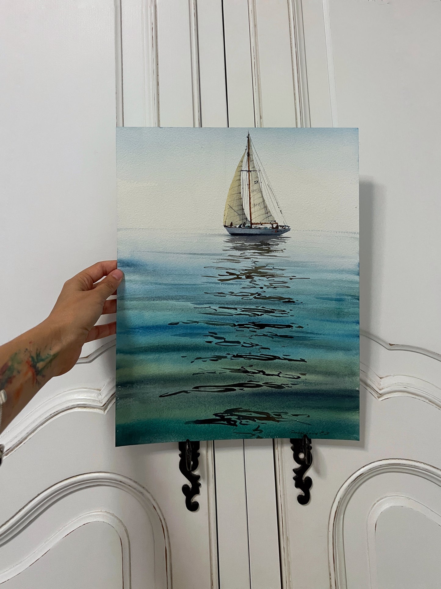 Ocean Waves and Yacht: Fair Winds #9 - Original Watercolor Painting