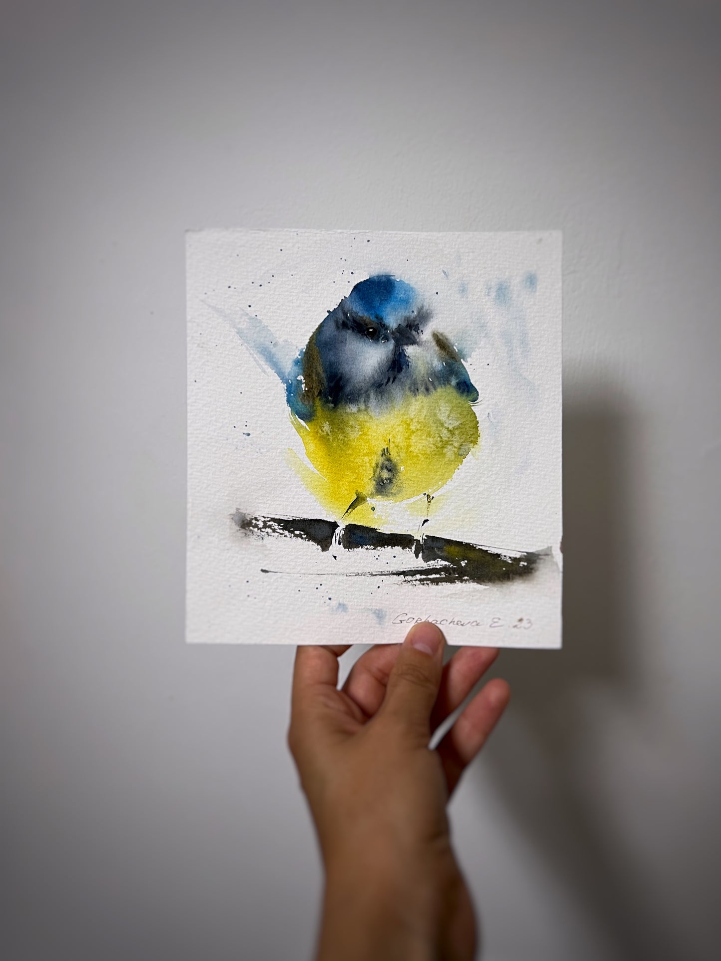 Titmouse Original Watercolor Painting, Bird Wall Art, Gift for Bird Lover, Yellow Blue