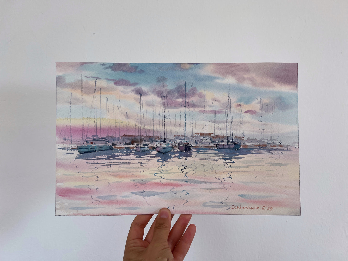 Nautical Painting Original Watercolor, Yacht Wall Art, Sailboat Pier Artwork, Seascape, Coastal Home Decor, Gift