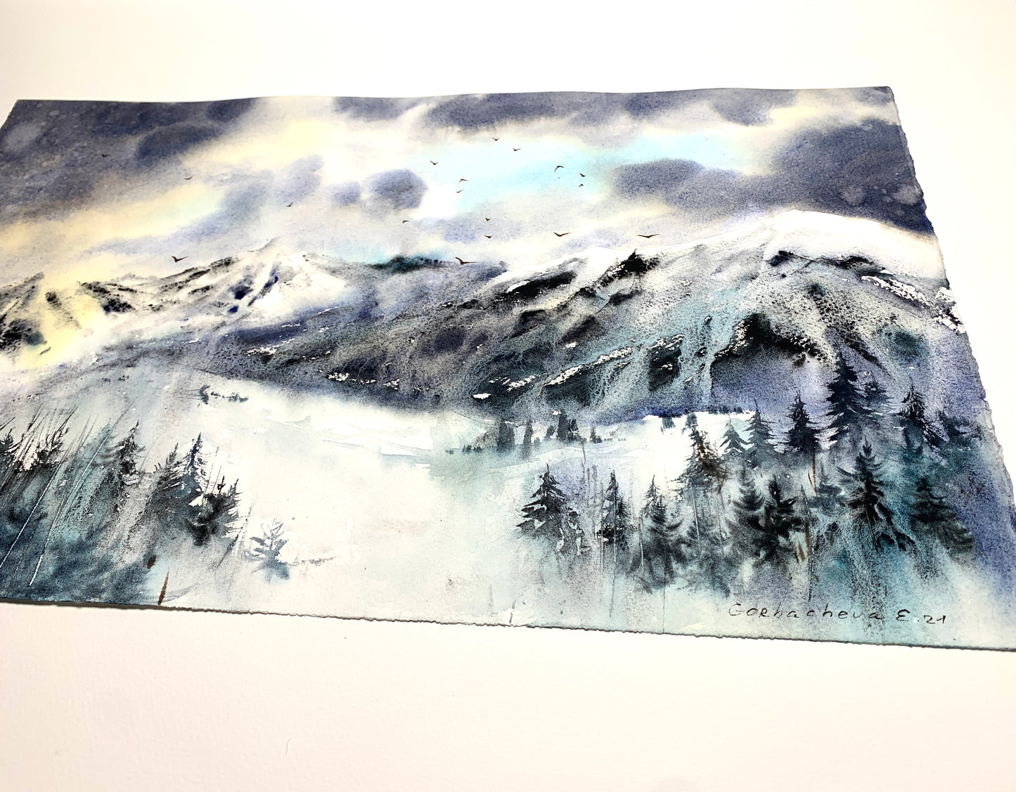 Mountain Painting Watercolor Original - Mountainscape #12 - 15 x 22 in