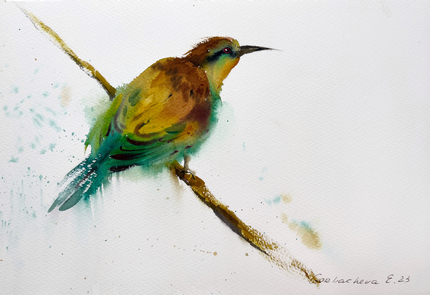 Watercolor Bird Artwork, Little Yellow Bird, Original Watercolor in Minimalist Style, Perfect Art Gift for Home Decor
