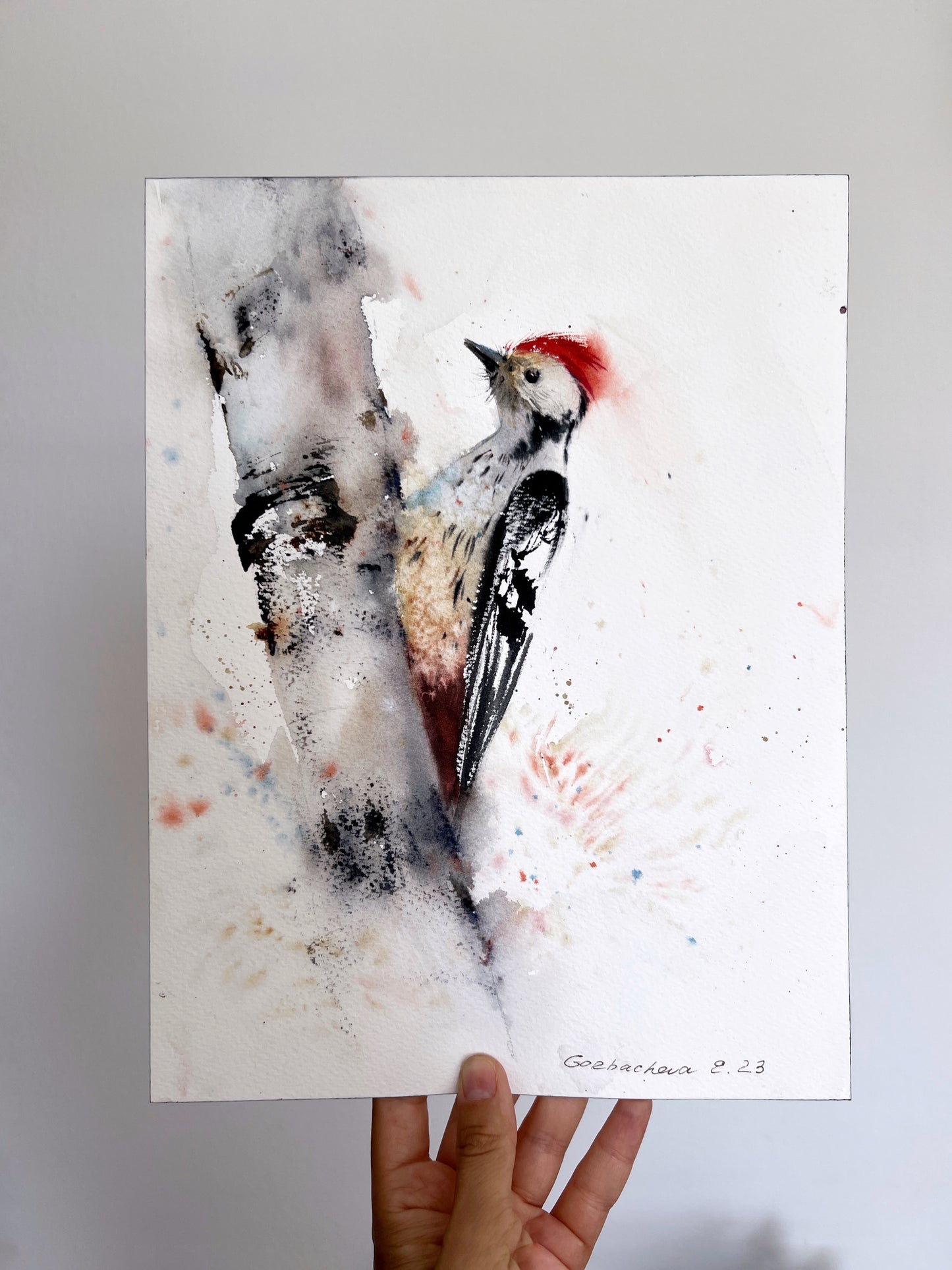 Woodpecker Watercolor Original Painting, Small Artwork, Wildlife Illustration, Gift For Mom, Living Room Wall Decor