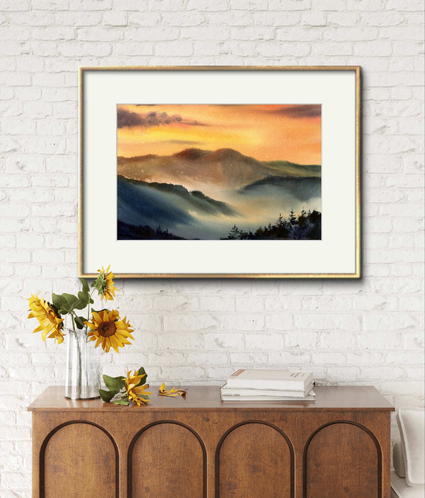 Painted Sunset Wall Art, Mountain Art Print, Modern Landscape Wall Decor, Watercolor Painting, Boho Prints
