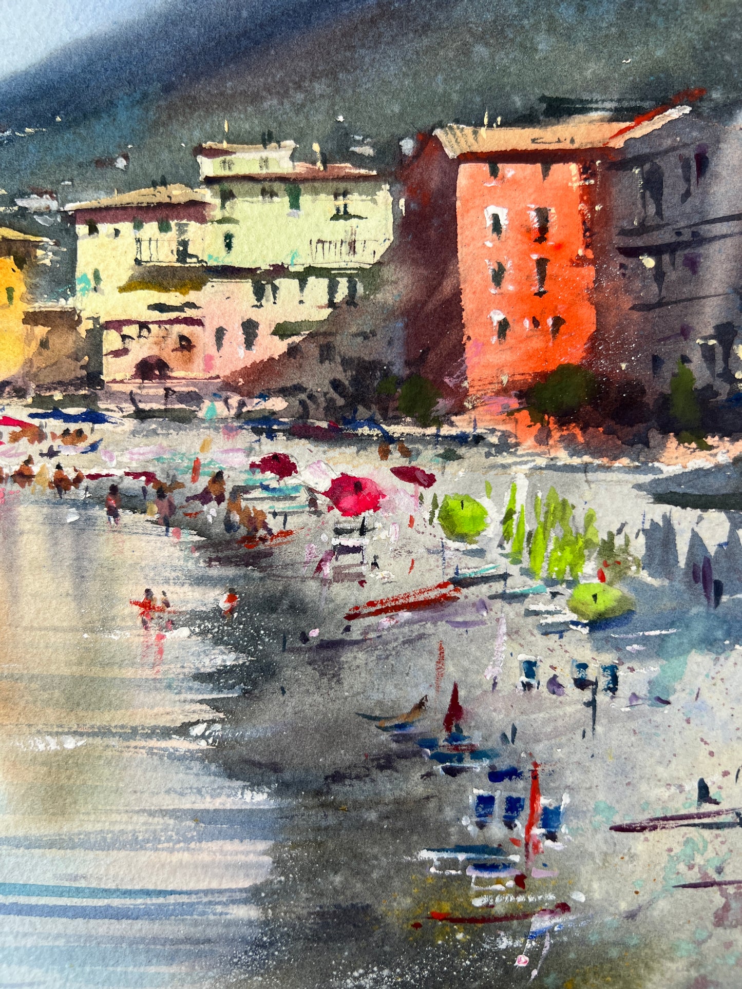 Camogli Italy Watercolor Painting, Coastal Wall Art, Morning in Camogli 12x16