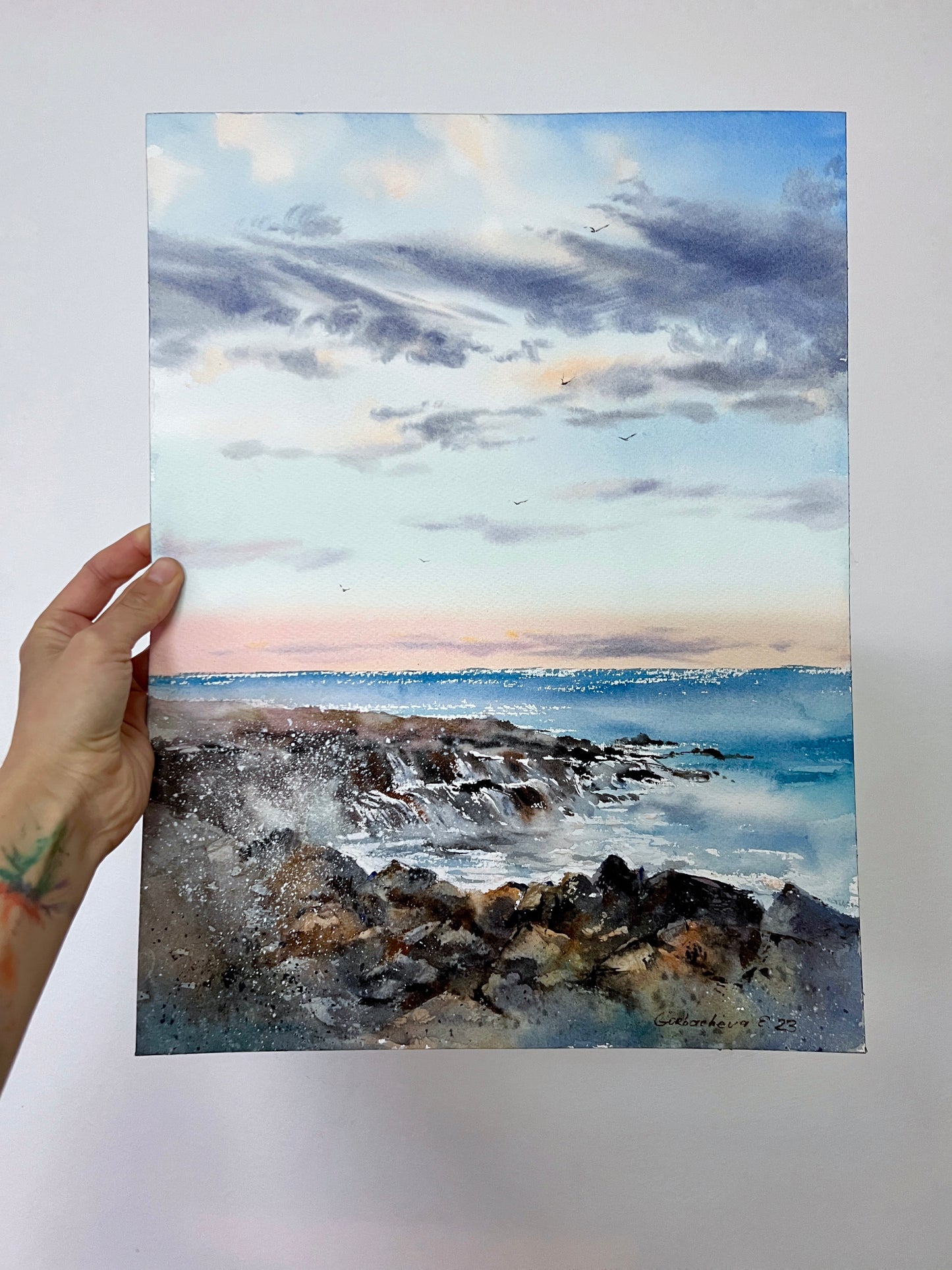 Coastal Painting Original Watercolor, Sea Waves Art, Beach Bedroom Wall Decor, Gift for Her, Blue Sea Coast