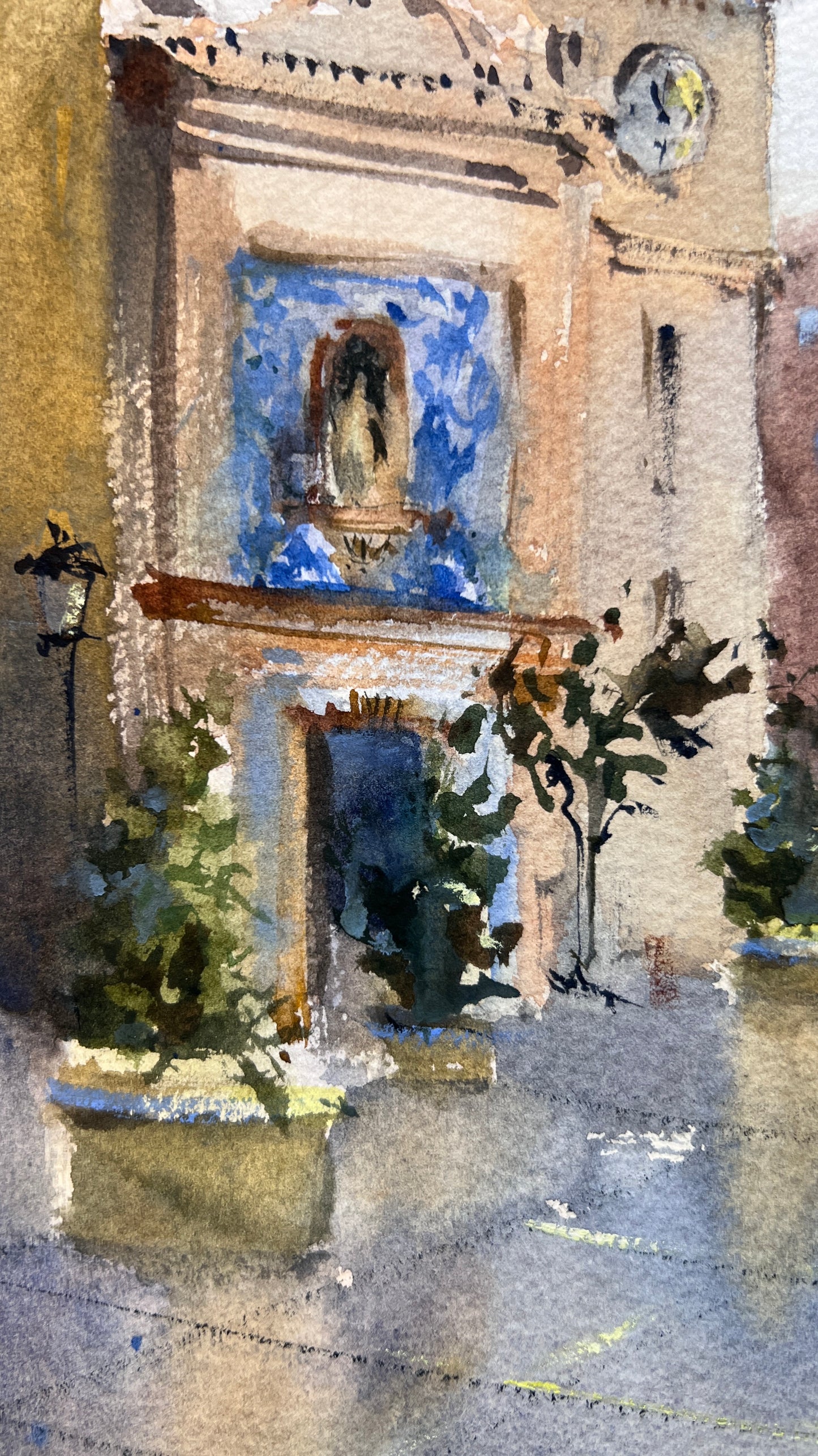 Original Spanish Cityscape Watercolor Painting,A Quiet Morning in Spain 12x16 in