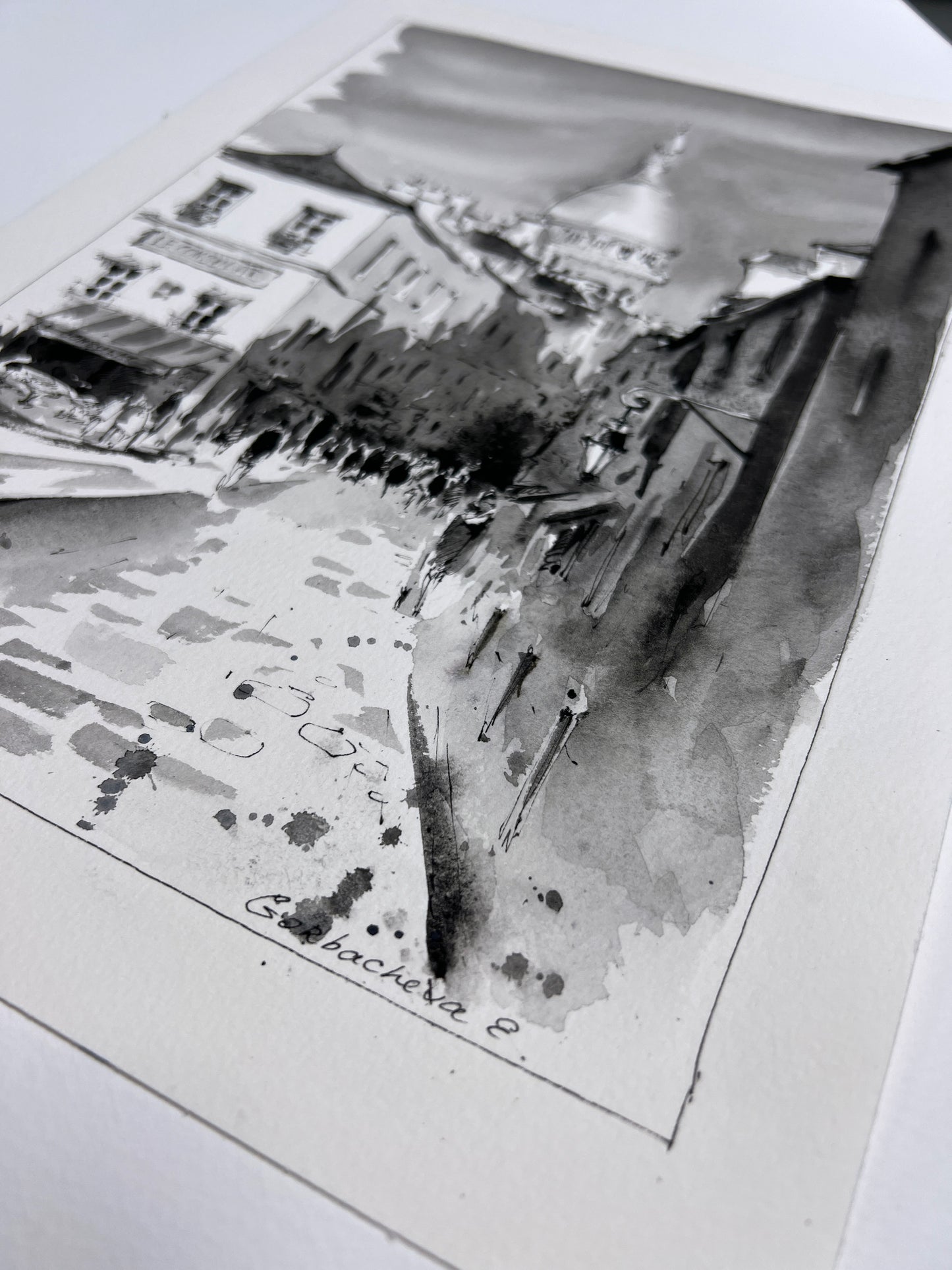 Stunning Monochrome Watercolor Original Painting of Montmartre & Sacre Coeur, Paris