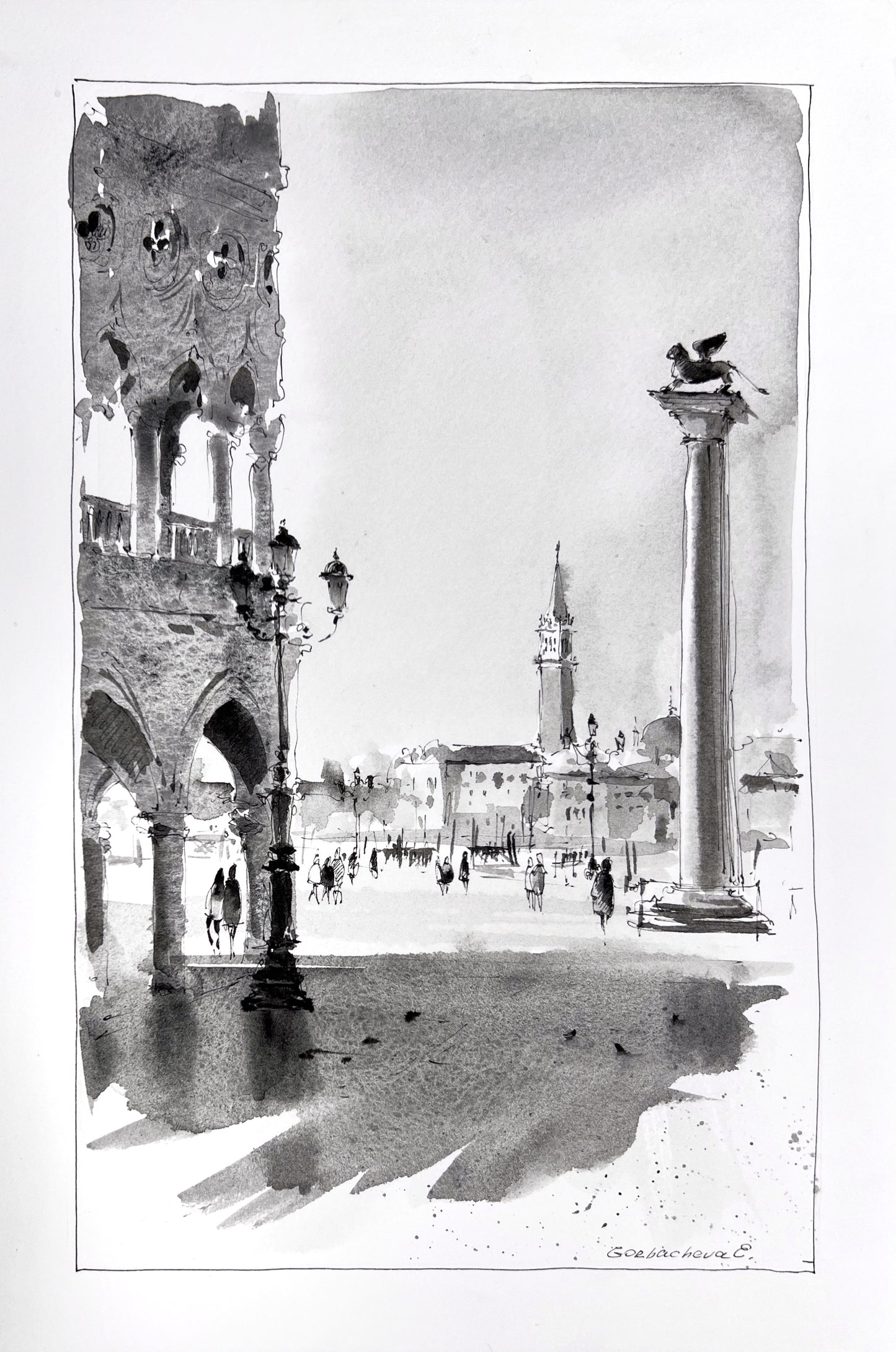 Original Watercolor Painting of Venetian Sunlight on San Marco