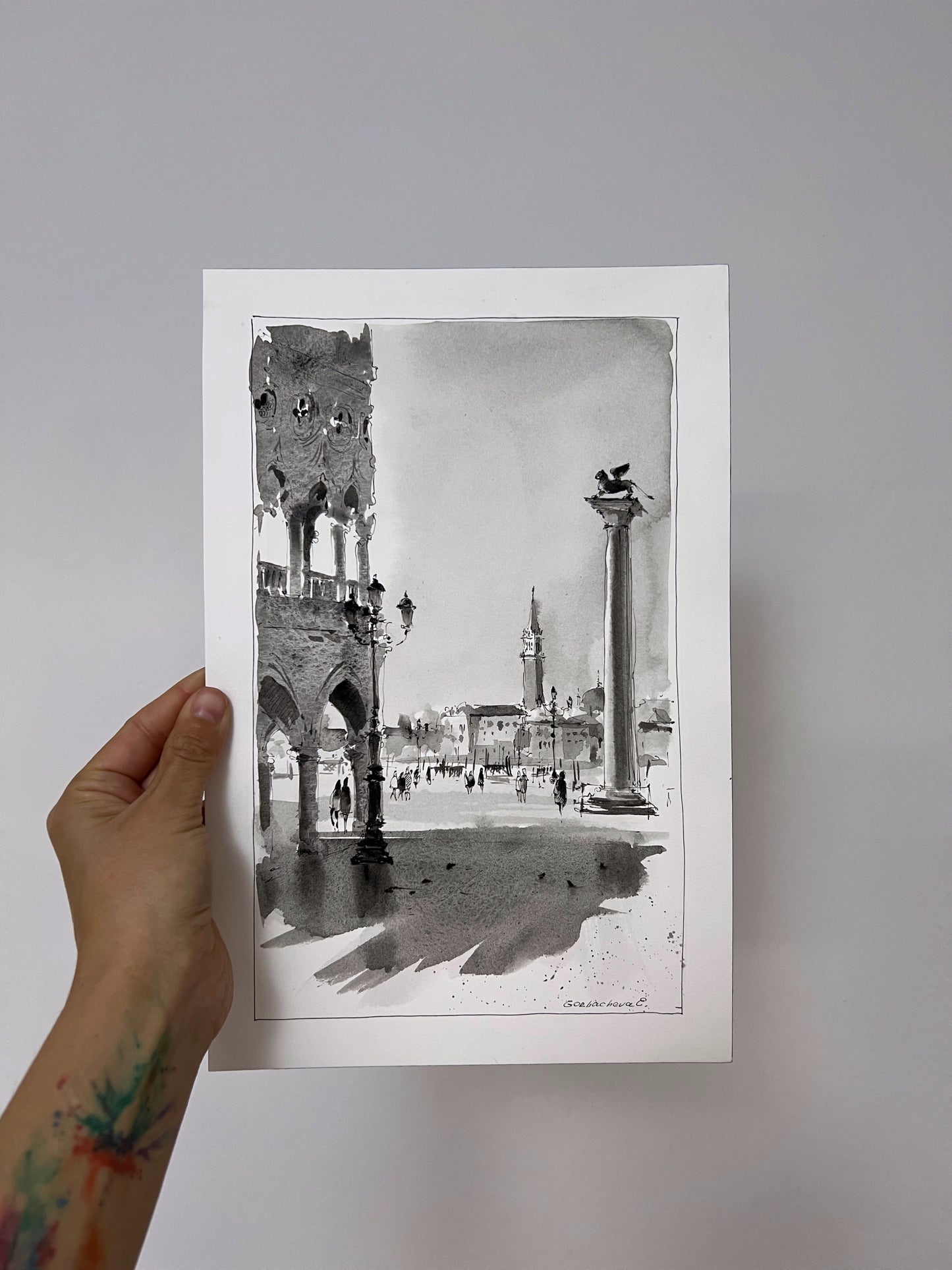 Original Watercolor Painting of Venetian Sunlight on San Marco