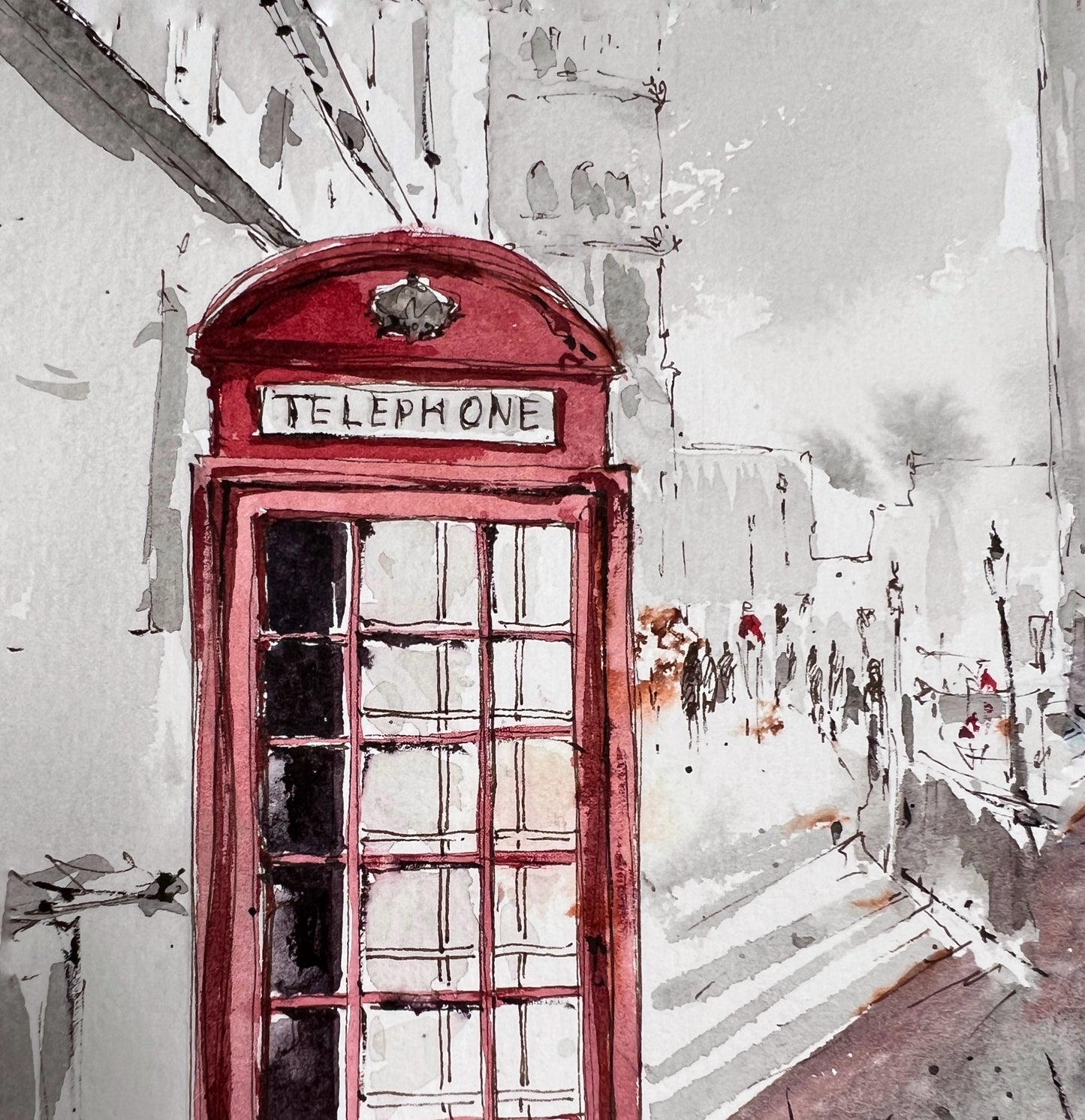 Streets of London Watercolor Art - Red Telephone Box Painting