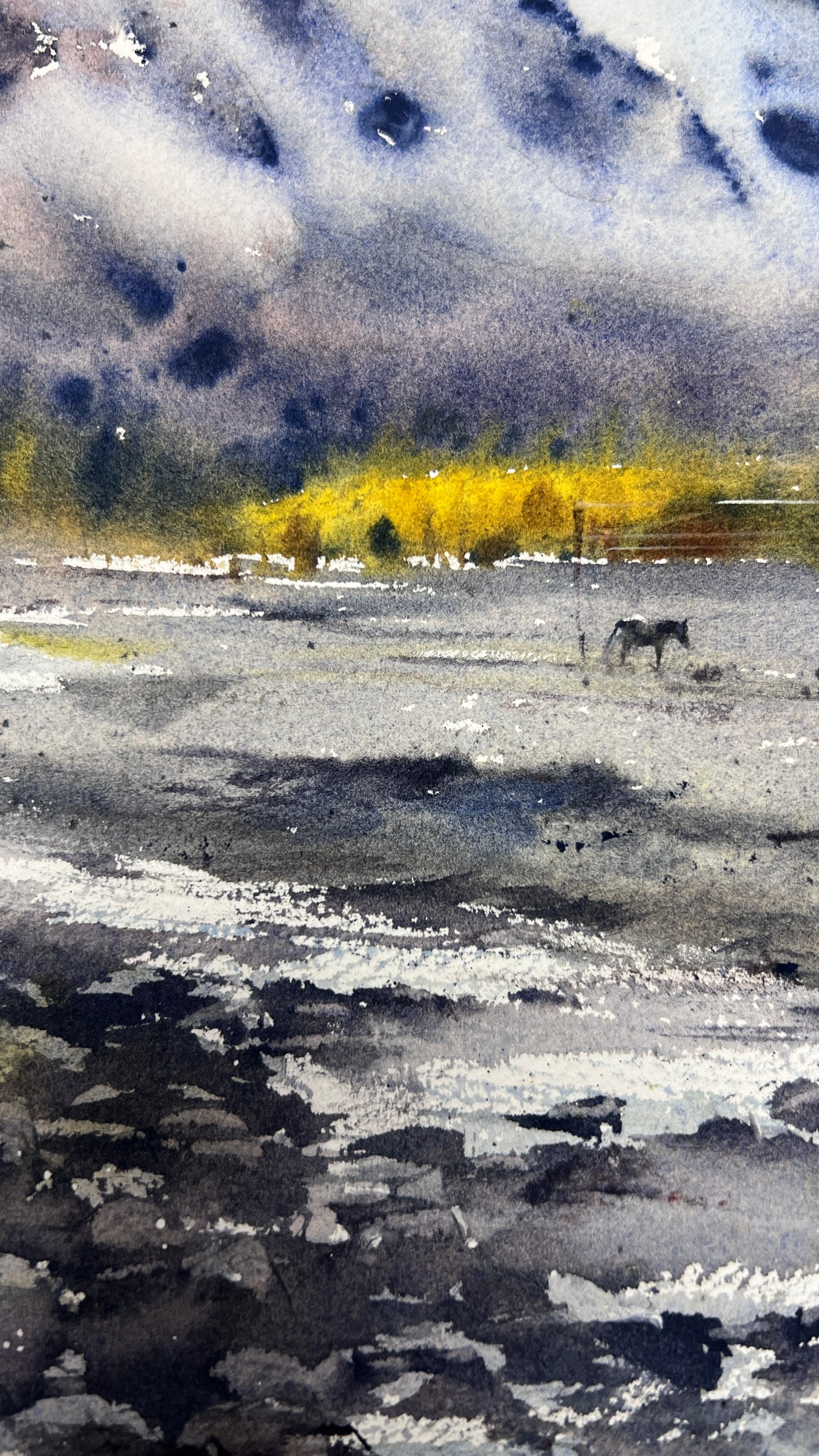 Original Watercolor Art, Snowy Mountain Landscape Painting,Where Rivers Begin 12x16