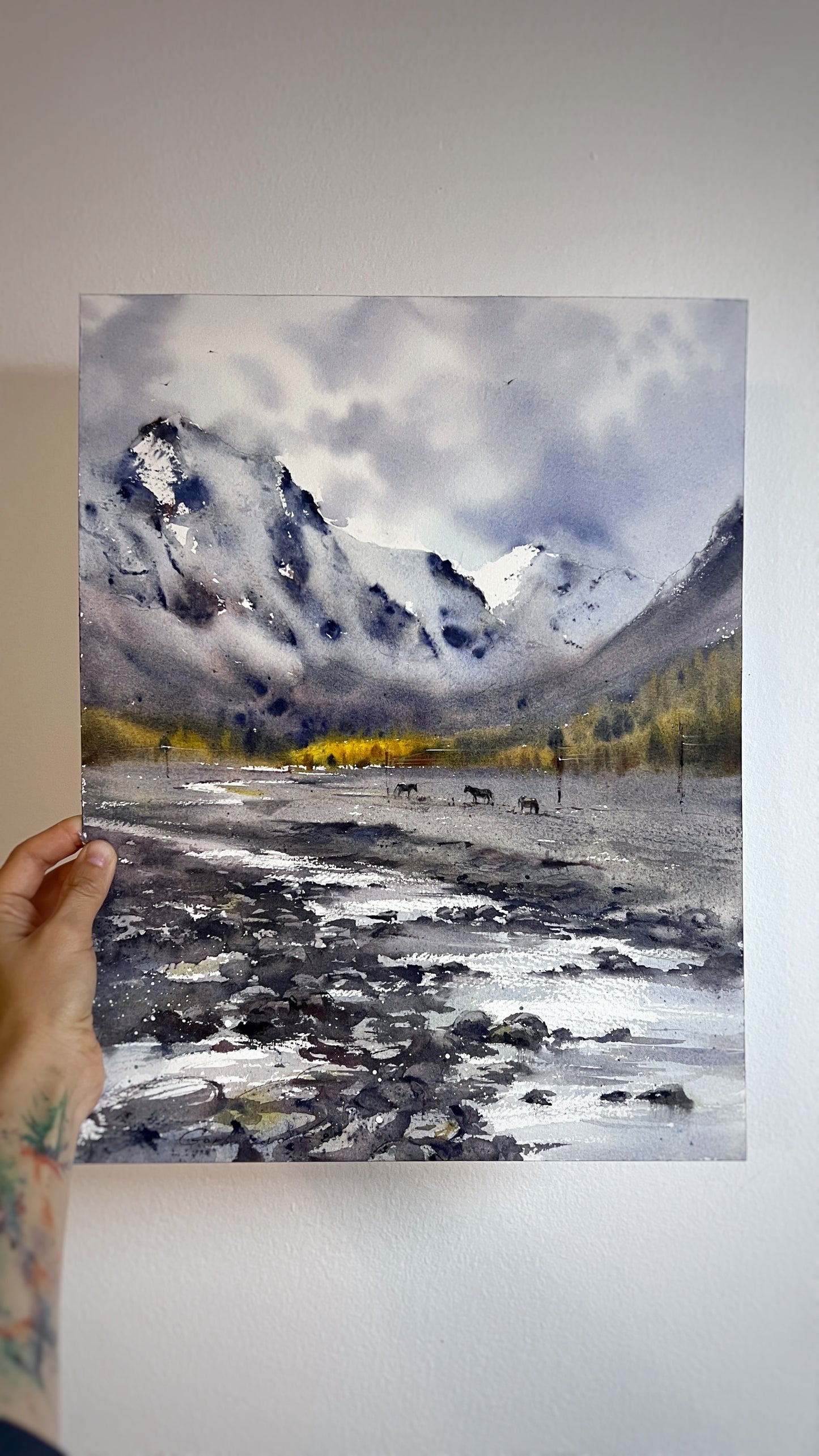 Original Watercolor Art, Snowy Mountain Landscape Painting,Where Rivers Begin 12x16