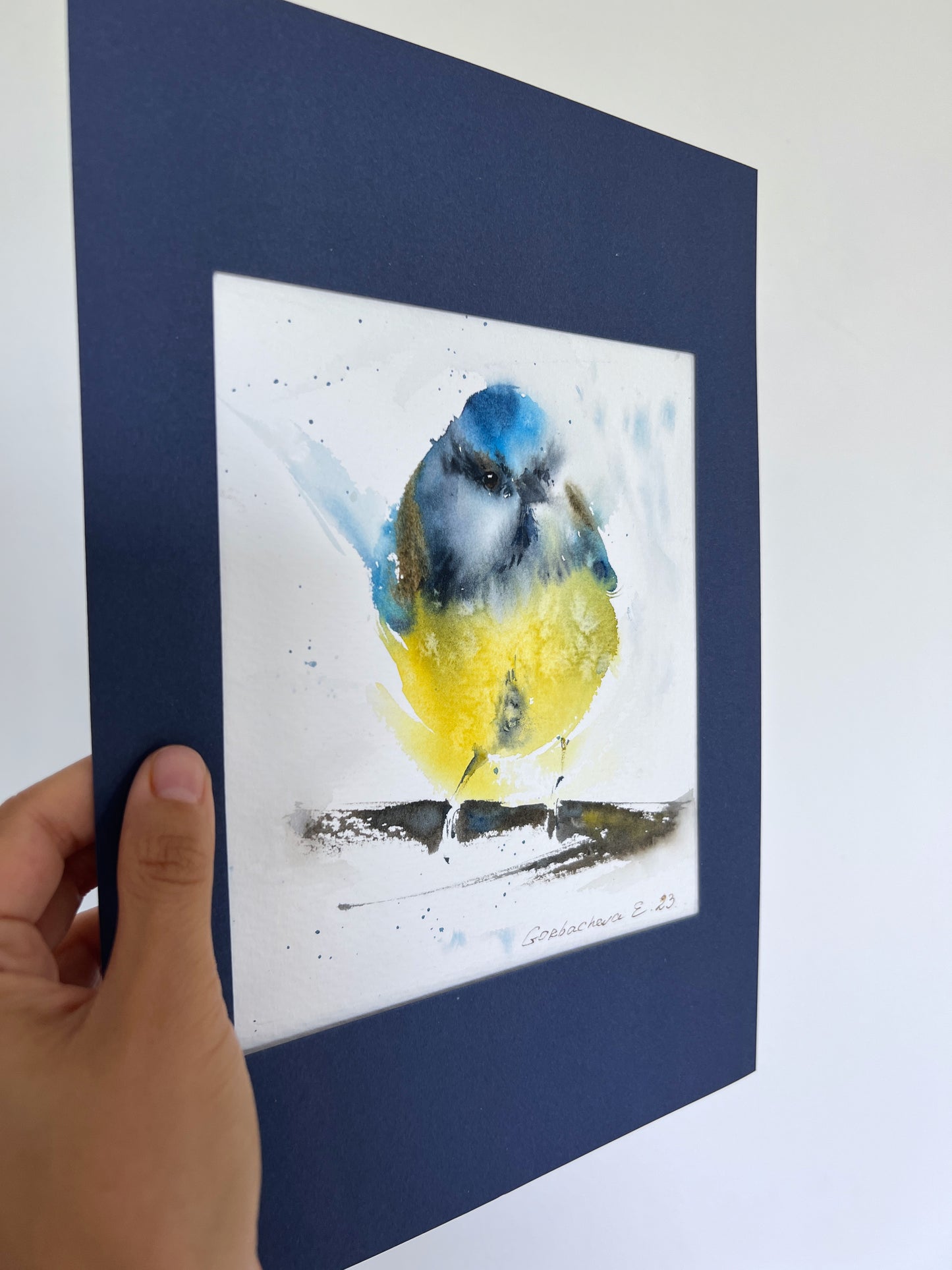 Titmouse Original Watercolor Painting, Bird Wall Art, Gift for Bird Lover, Yellow Blue
