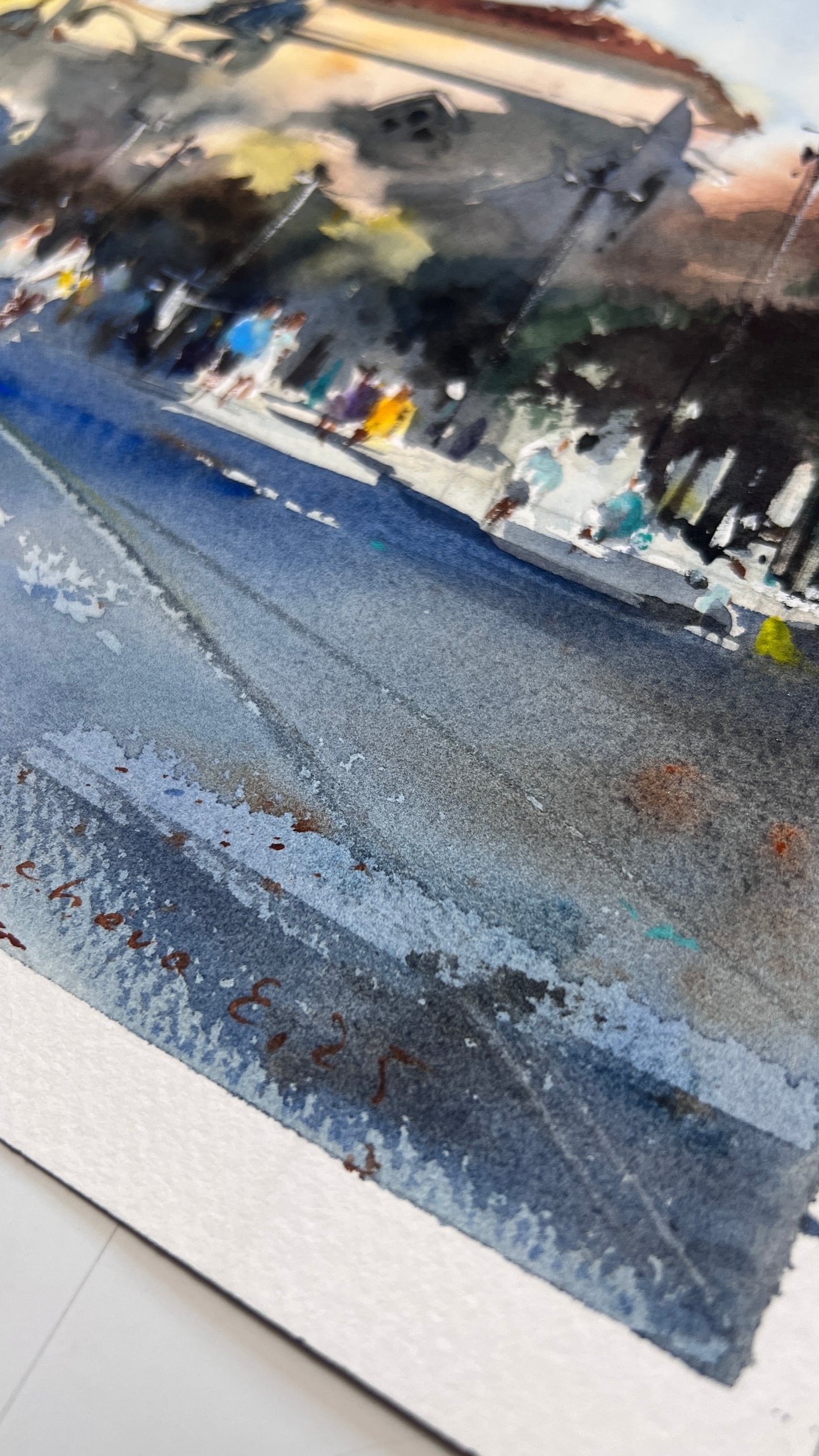 Original Valencia Spain Painting, Plaza de la Reina Watercolor Art, Light on the Reina 12х16