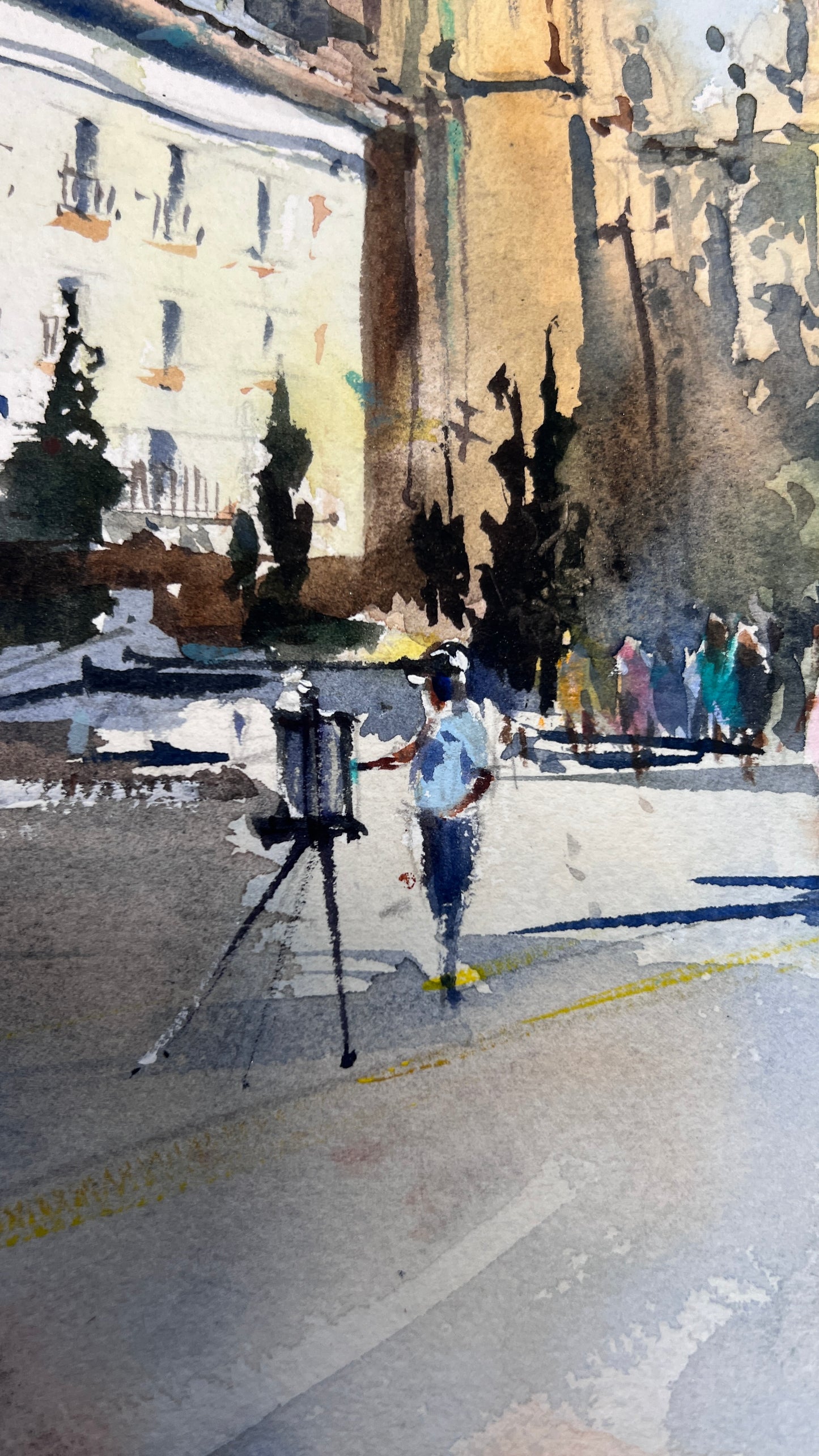Original Valencia Spain Painting, Plaza de la Reina Watercolor Art, Light on the Reina 12х16