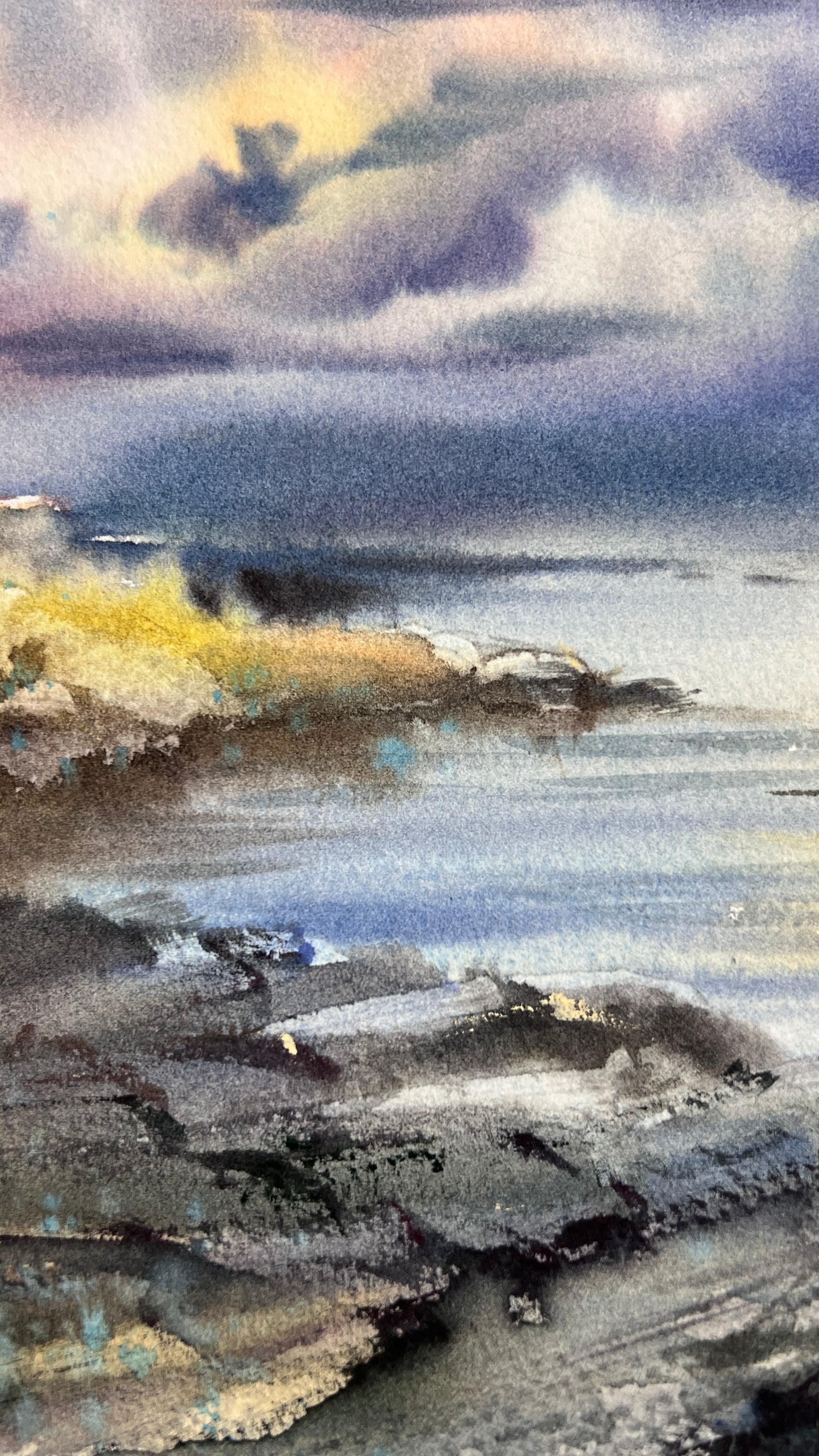 Dreamy Sailboat Watercolor Painting, Coastal Seascape Art, Ocean Sky Landscape, Yacht under the sea skies 12x16