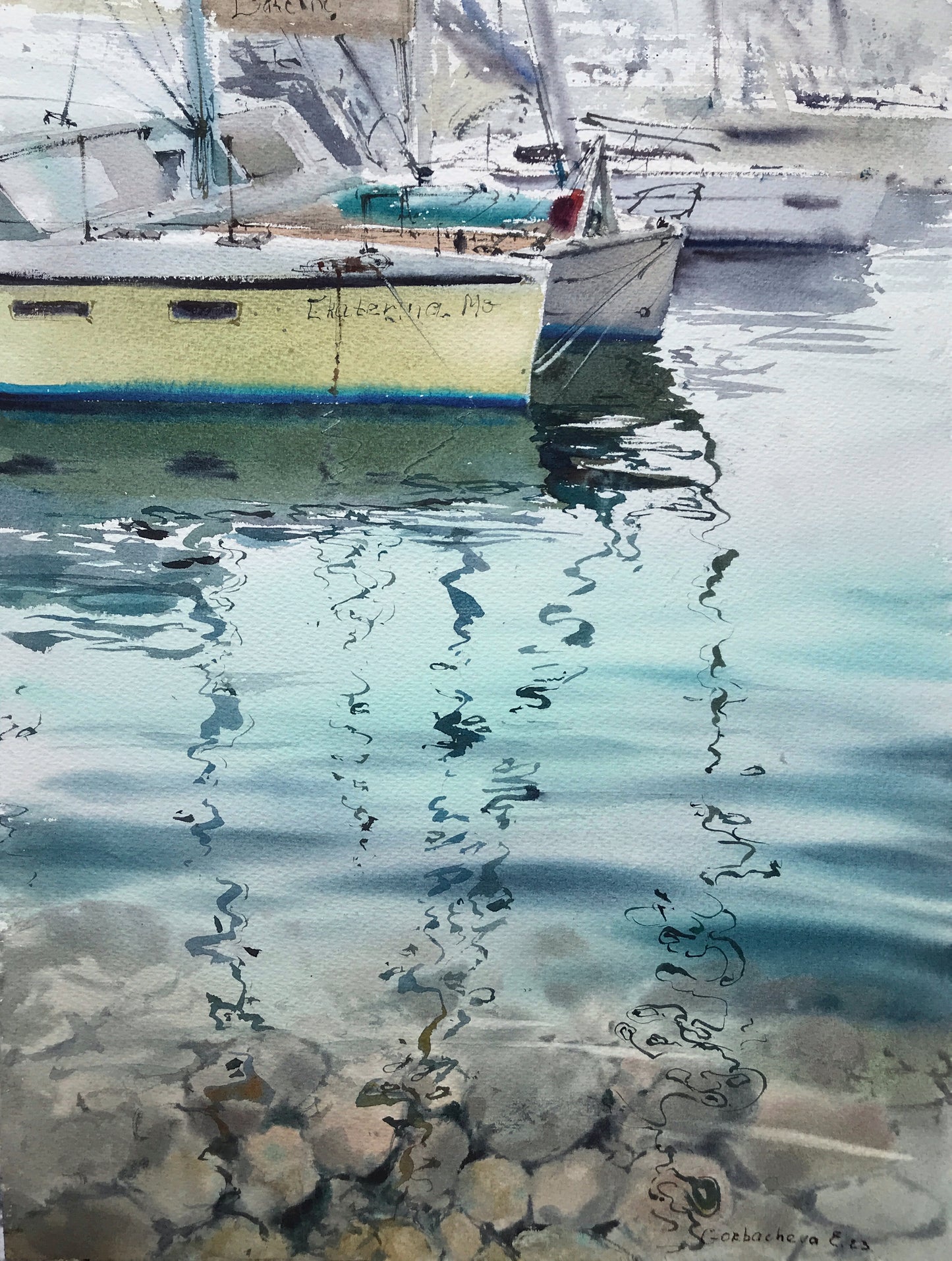 Sailboat Painting Watercolor Original, Yacht Artwork, Seascape Coast Art, Yachting Living Room Wall Decor, Minty Fresh